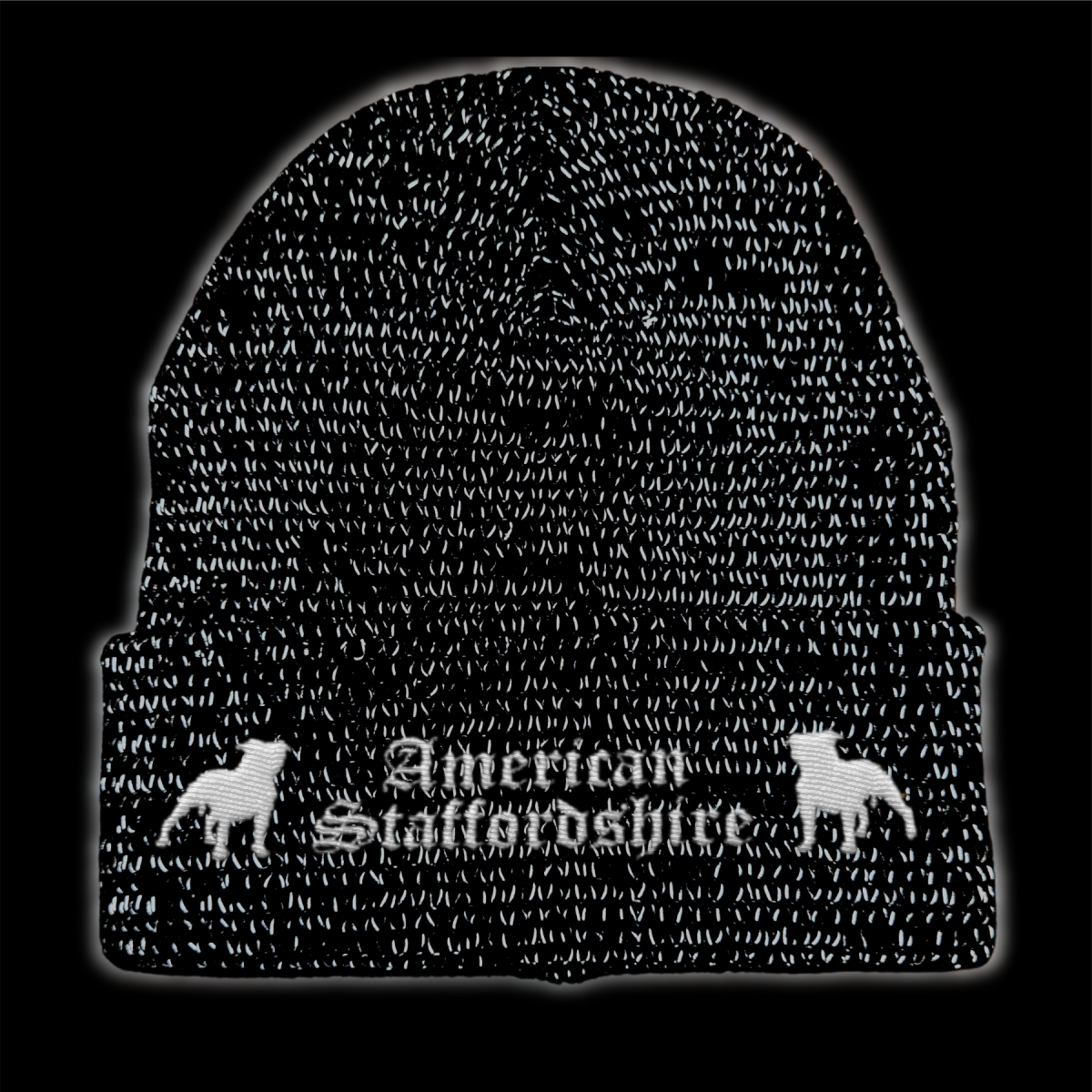 Bad American Staffordshire reflektierende Mütze Stickerei Hund Winter Strickmütze reflex Beanie warm