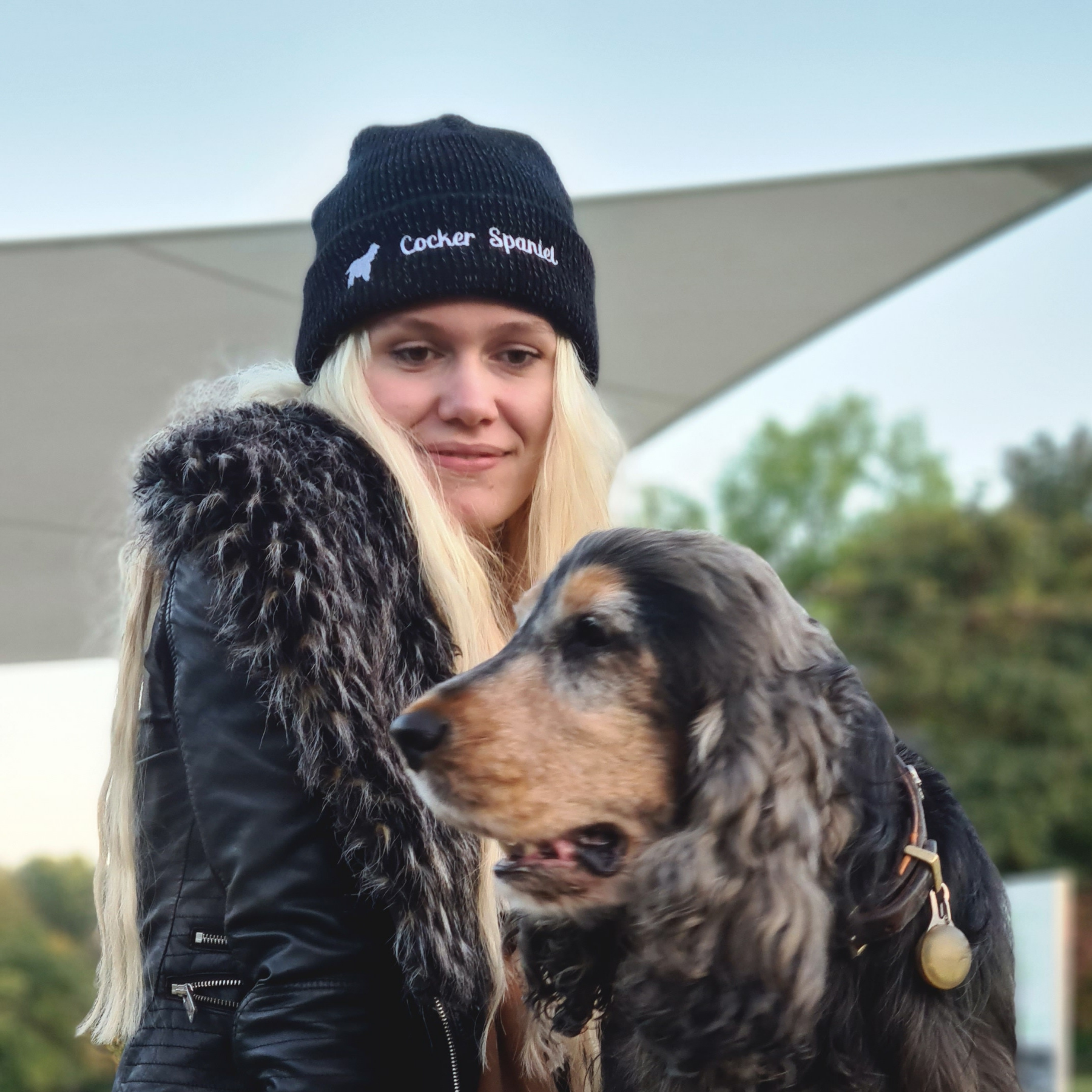 Cockapoo reflektierende Mütze Stickerei Hund Winter Strickmütze reflex Beanie warm