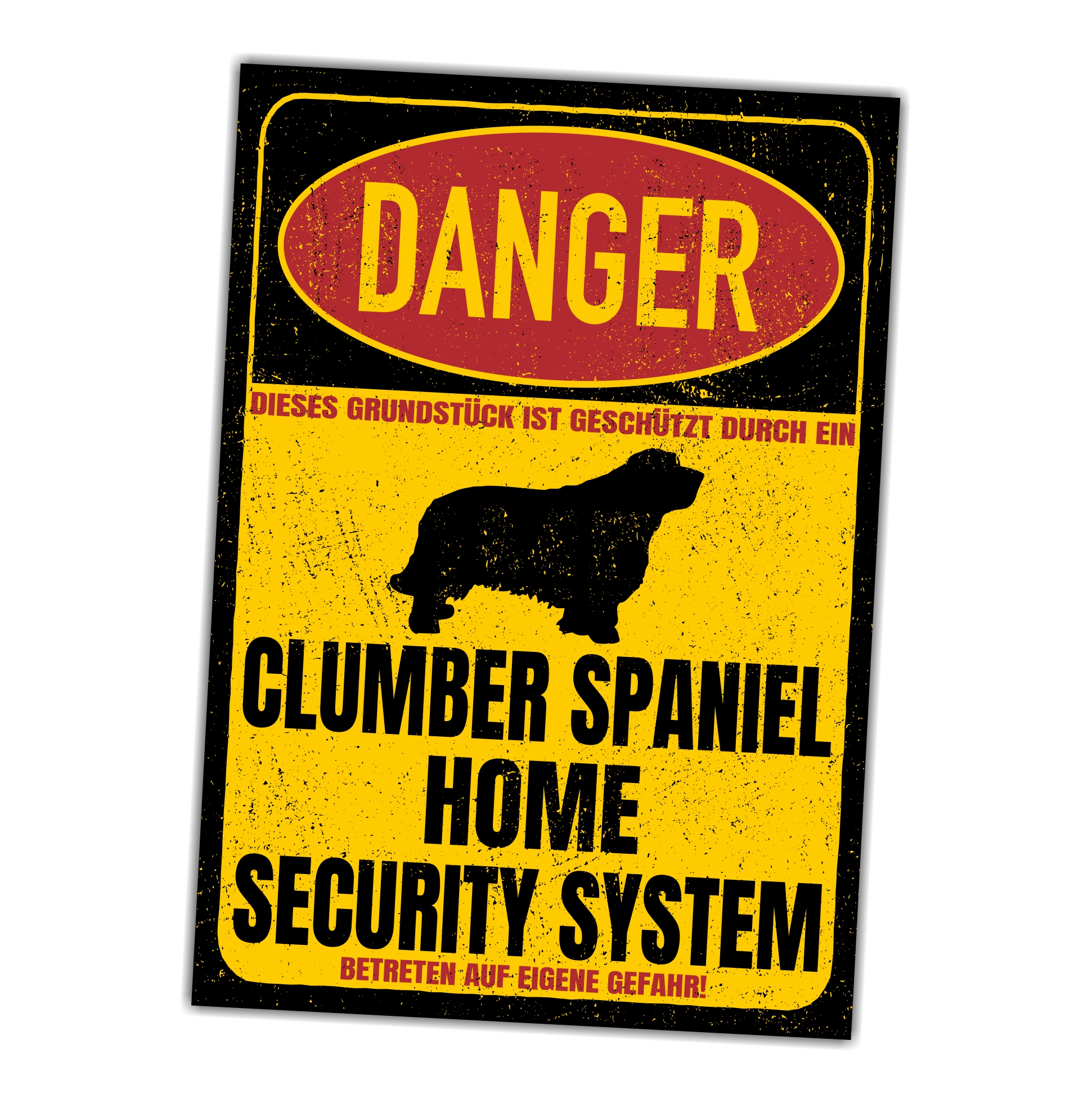 Clumber Spaniel Spanier Dog Türschild Danger Security System Warnschild Hund Schilder Hundeschild happy Design by Siviwonder