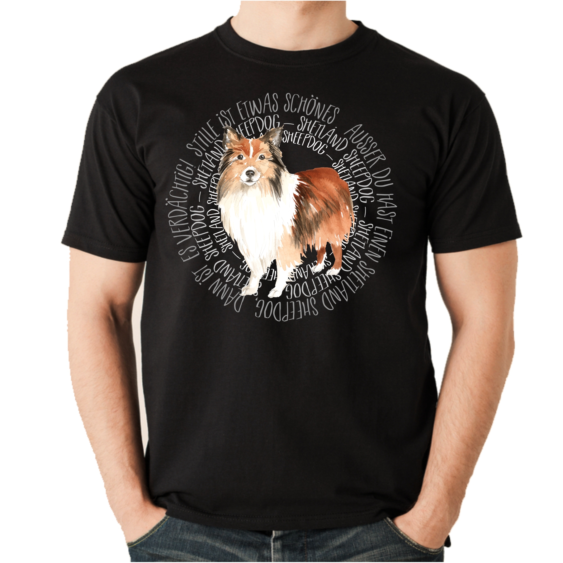 SHETLAND SHEEPDOG UNISEX T-SHIRT CIRCLE Watercolor by SIVIWONDER