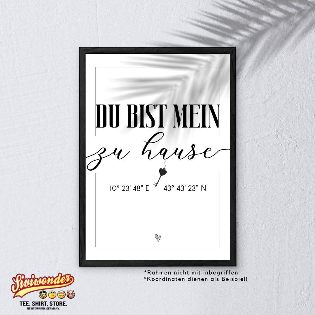 Personalisiertes Schild "MEIN ZU HAUSE" mit Wunsch Koordinaten Geschenk Lieblingsmensch Dekoration