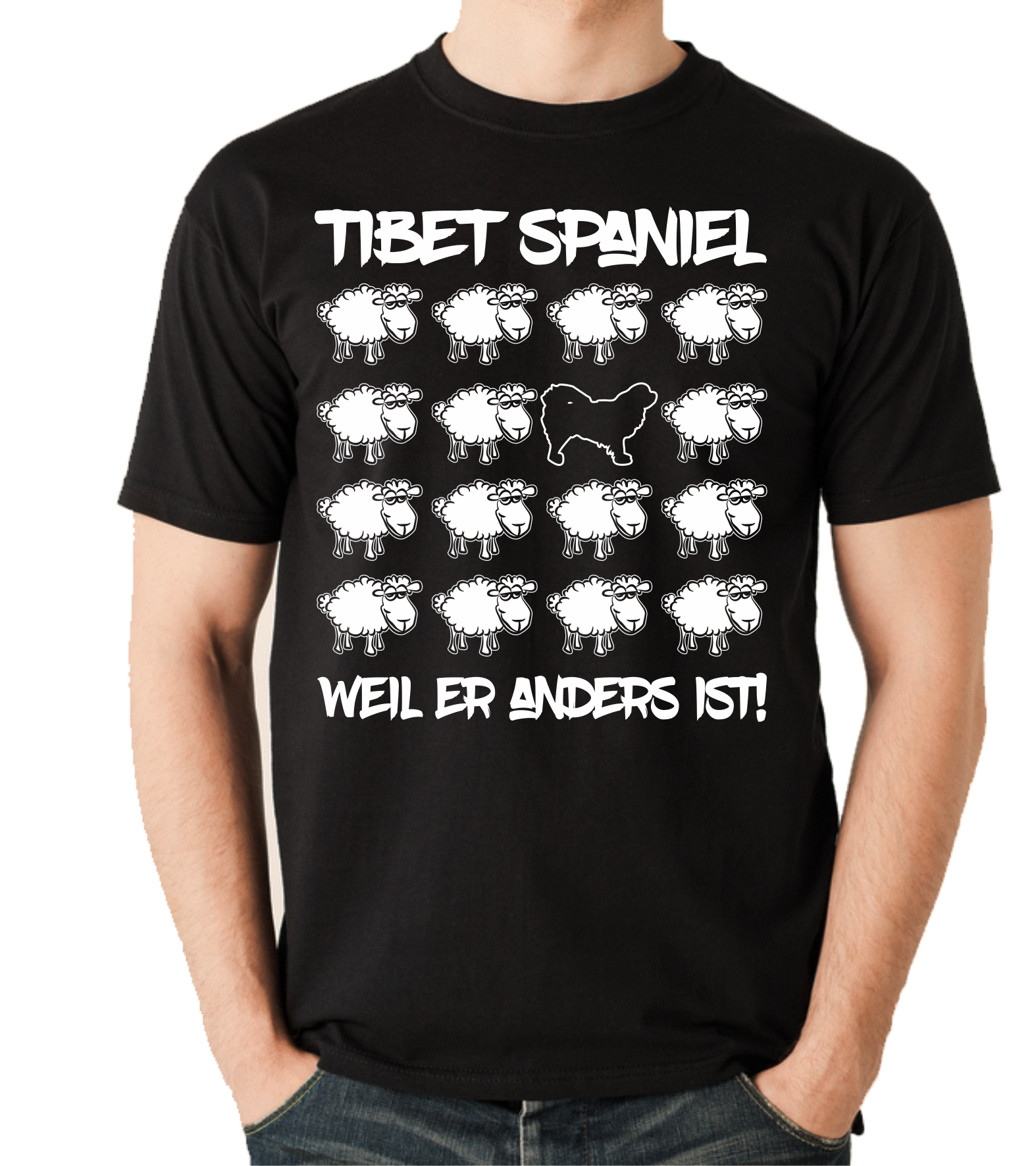 TIBET SPANIEL UNISEX T-SHIRT BLACK SHEEP by SIVIWONDER