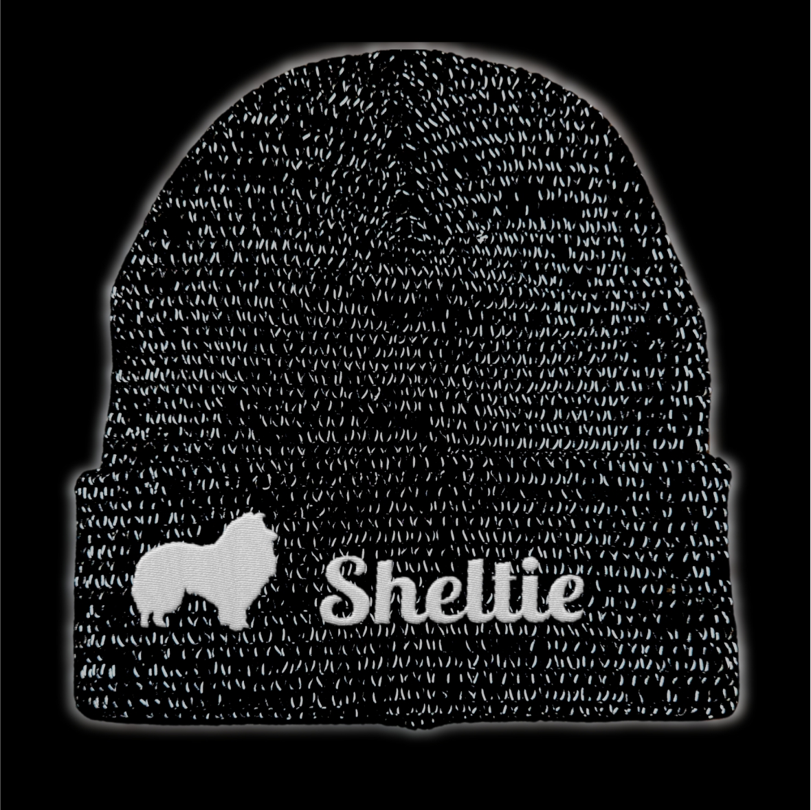Sheltie reflektierende Mütze Stickerei Hund Winter Strickmütze reflex Beanie warm