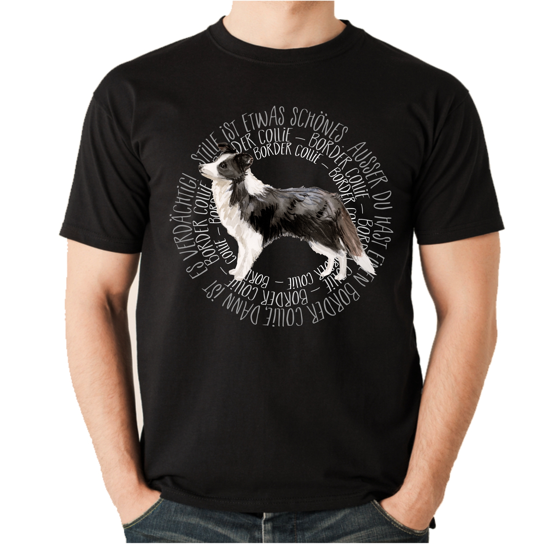 BORDER COLLIE UNISEX T-SHIRT CIRCLE Watercolor by SIVIWONDER