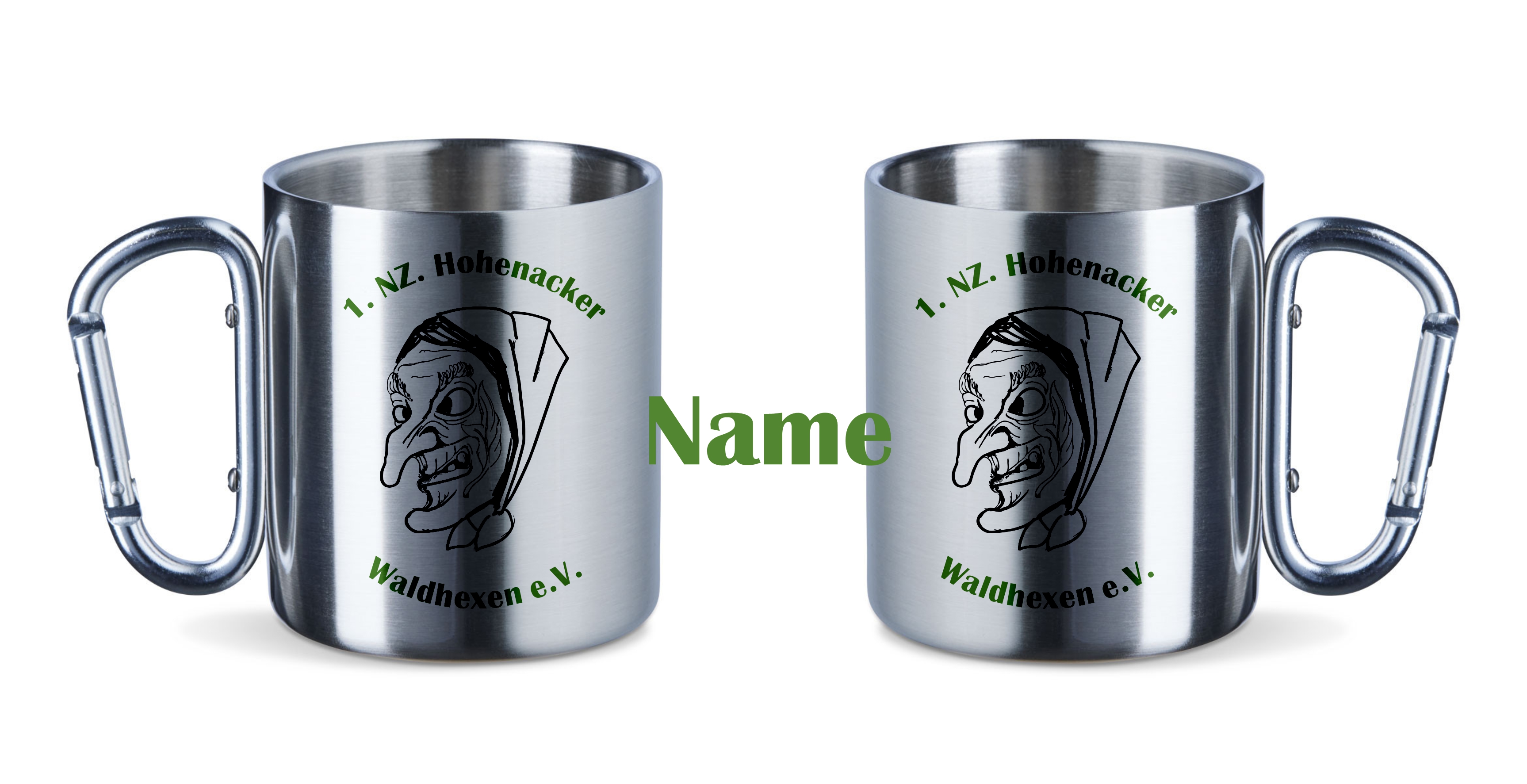 Narrenzunft Hohenacker Waldhexen - Edelstahltasse mit Karabinerhaken 220 ml Personalisiert Deckel