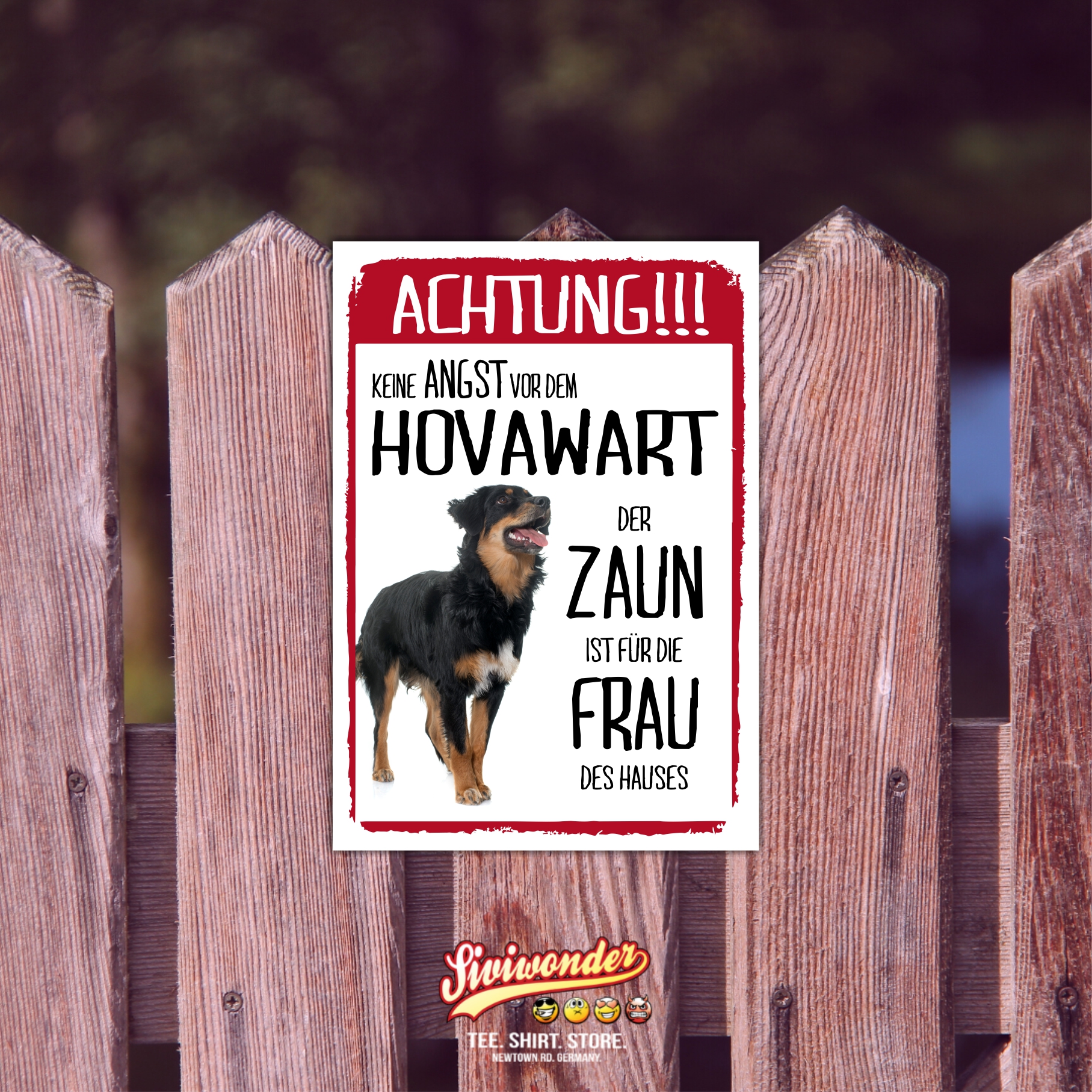 Hovawart Dog Schild Achtung Zaun Frau Spruch Türschild Hundeschild Warnschild Fun