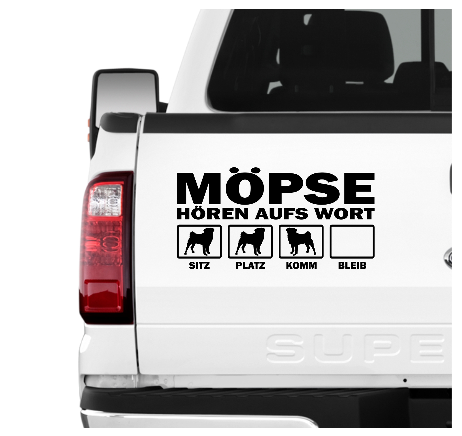 Mops Pug Carlino Chinese pug Dutch bulldog Hört aufs Wort Hunde Aufkleber Sticker Autoaufkleber Wandtattoo Tattoo