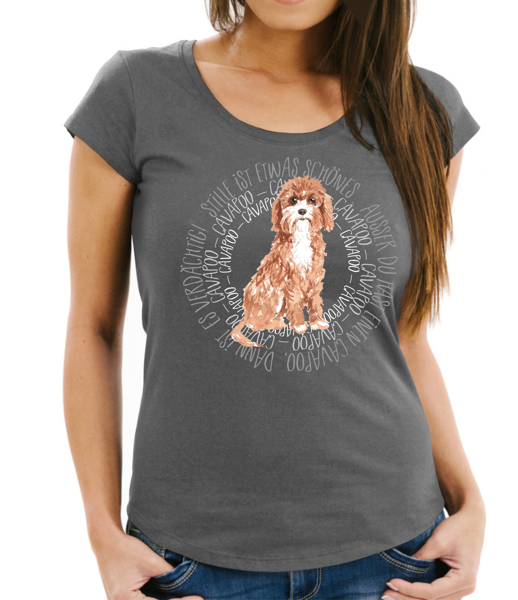 CAVAPOO DAMEN T-SHIRT CIRCLE Watercolor by SIVIWONDER