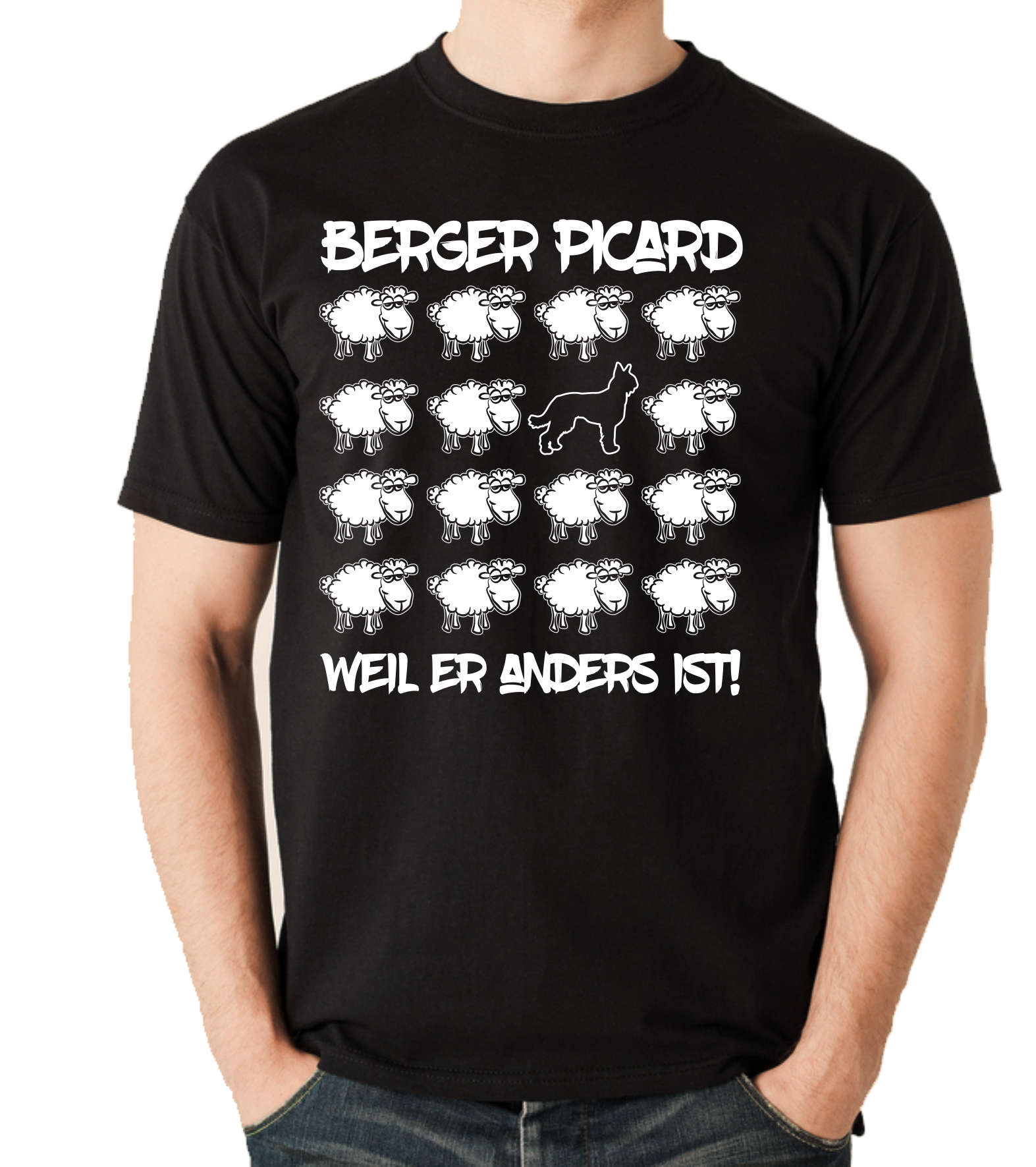 BERGER PICARD UNISEX T-SHIRT BLACK SHEEP by SIVIWONDER