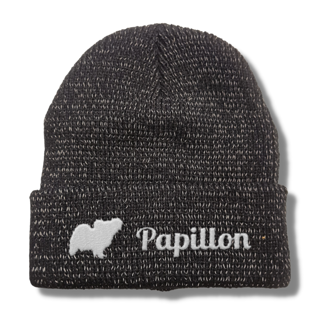 Papillon reflektierende Mütze Stickerei Hund Winter Strickmütze reflex Beanie warm