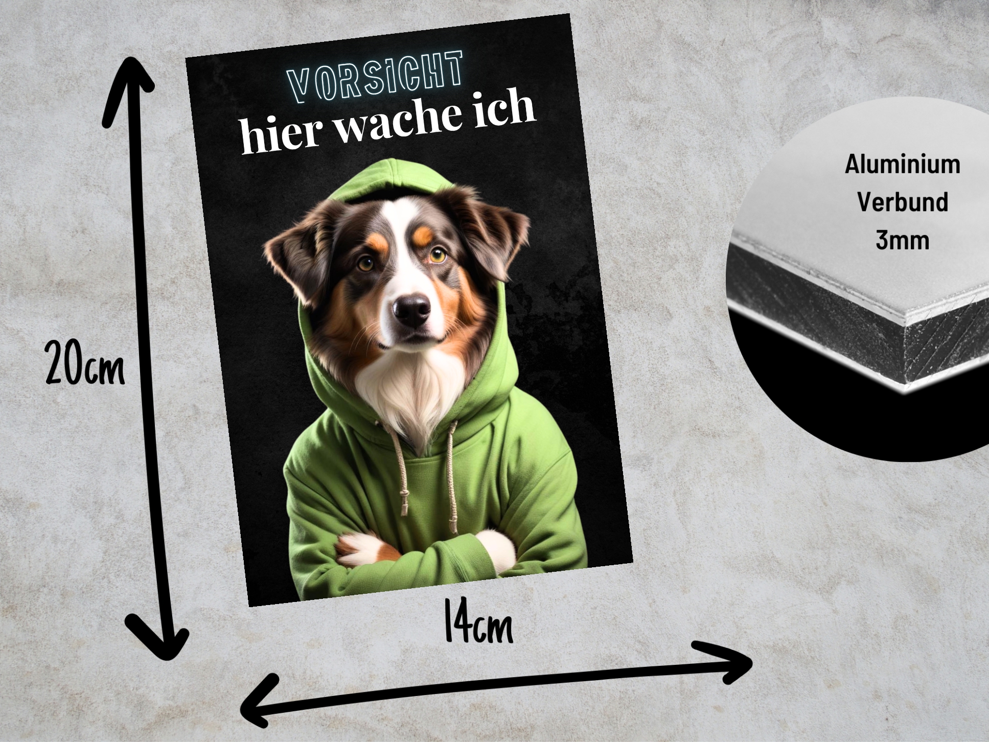 Hundeschild Schild Vorsicht Australian Shepherd Dog Spruch Türschild Warnschild Hund hier wache ich