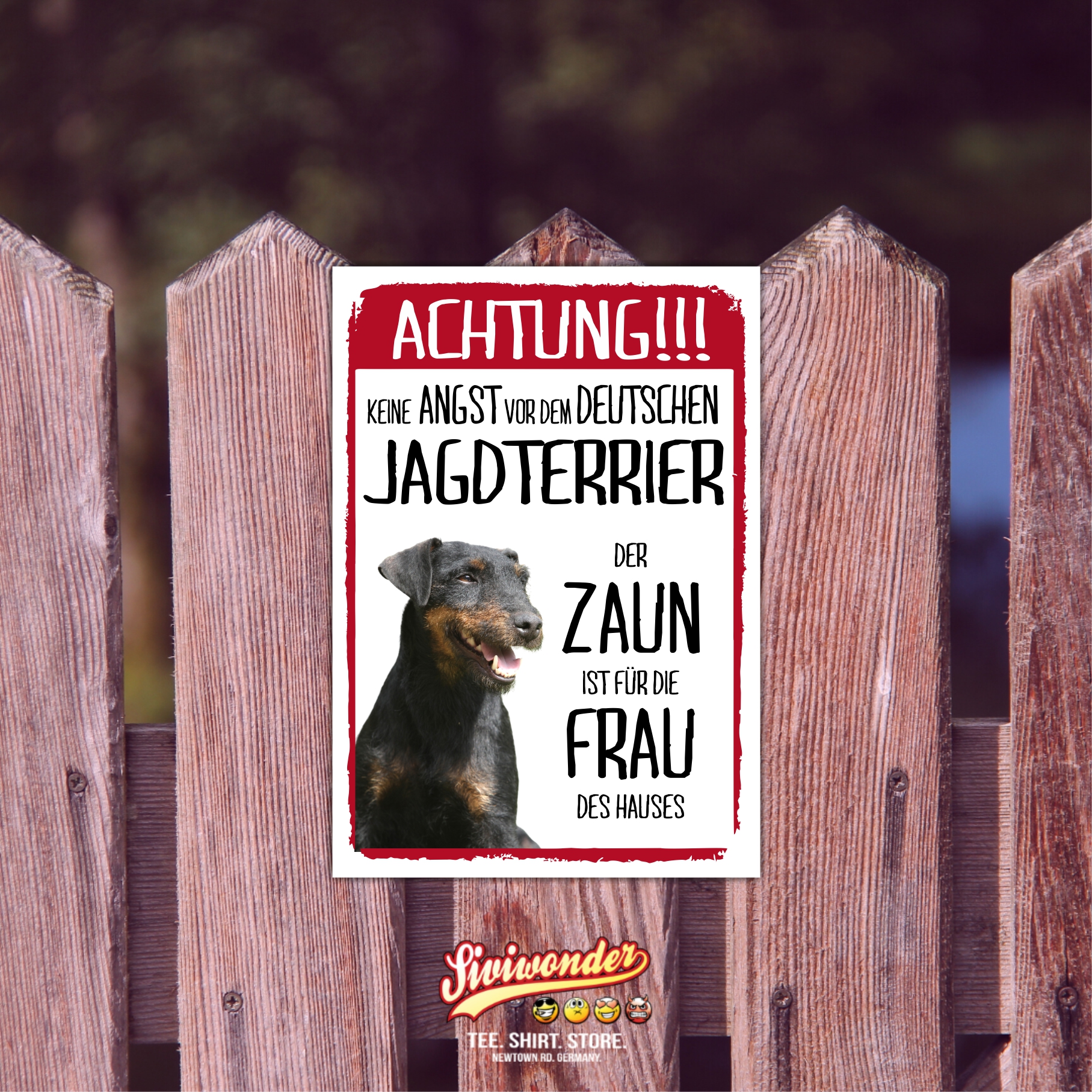 Deutscher Jagdterrier Dog Schild Achtung Zaun Frau Spruch Türschild Hundeschild Warnschild Fun