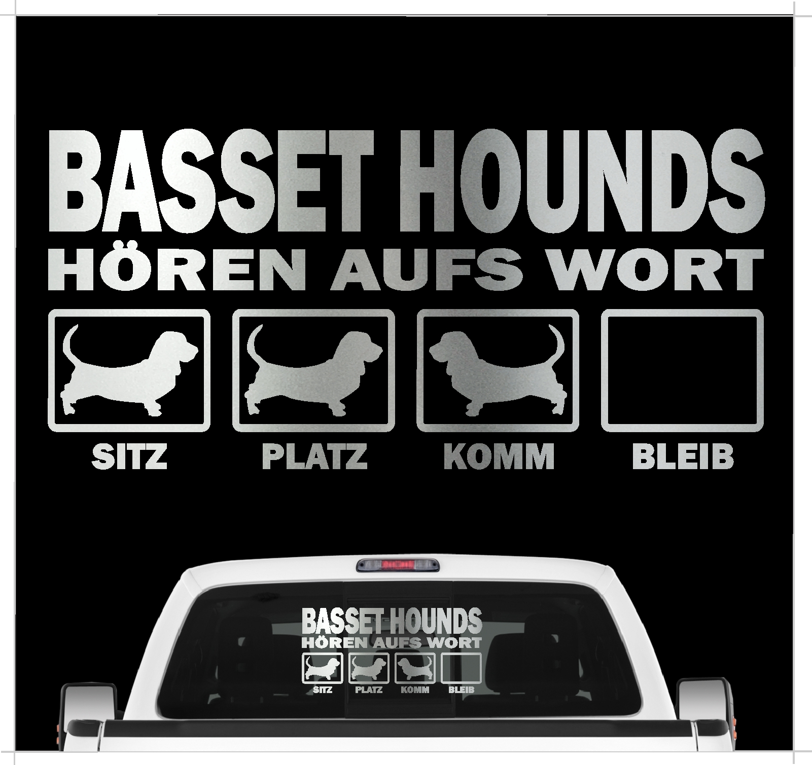 Basset Hound Hush Puppy  Dog  Hört aufs Wort Hunde Aufkleber Sticker Autoaufkleber