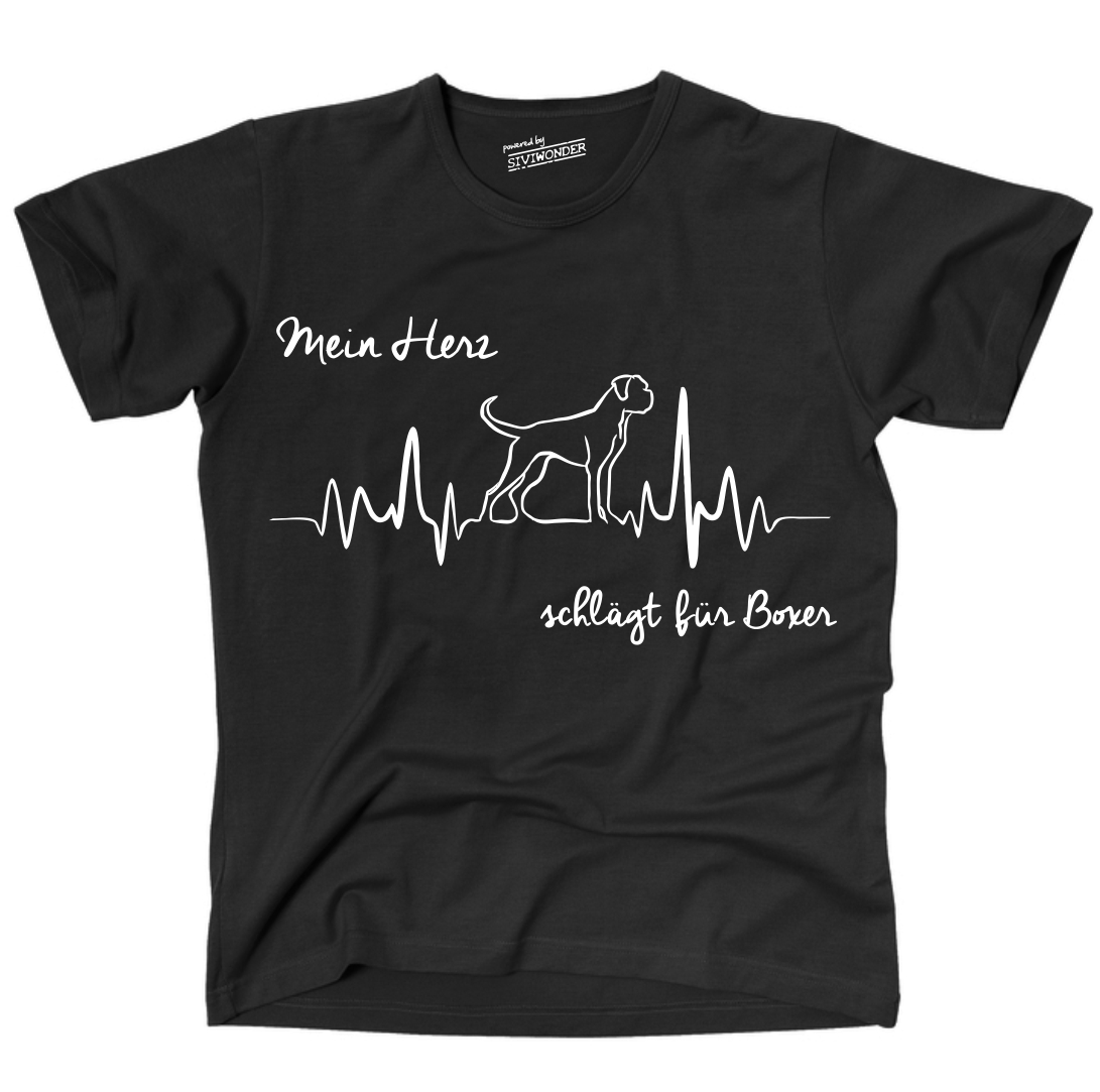 BOXER deutscher UNISEX T-SHIRT HEARTBEAT EKG  Hund Hundemotiv Herz Herzschlag