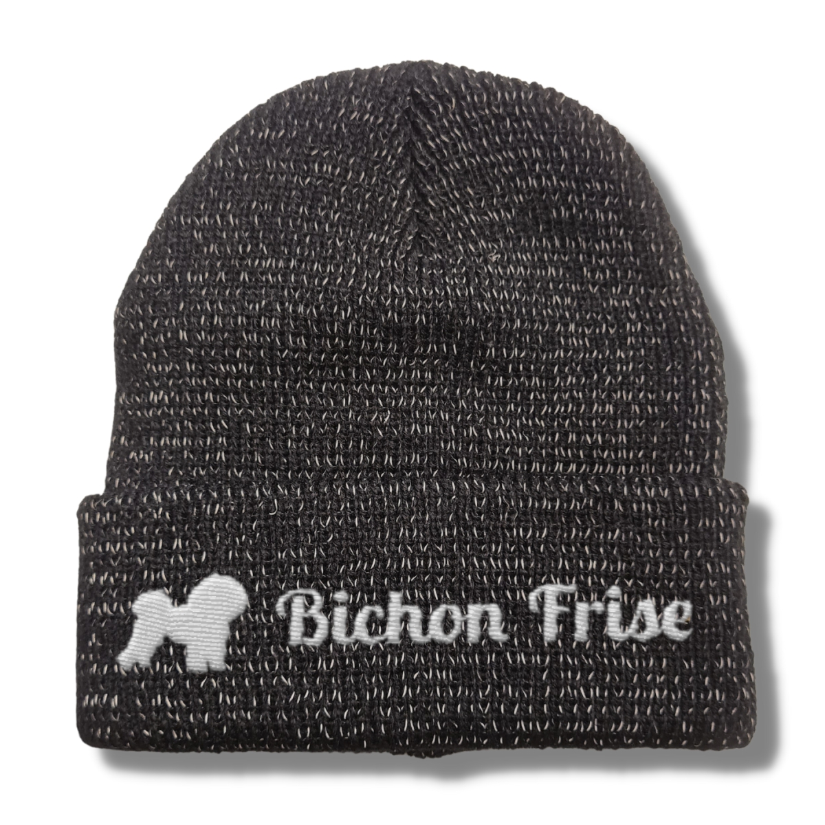 Bichon Frise reflektierende Mütze Stickerei Hund Winter Strickmütze reflex Beanie warm