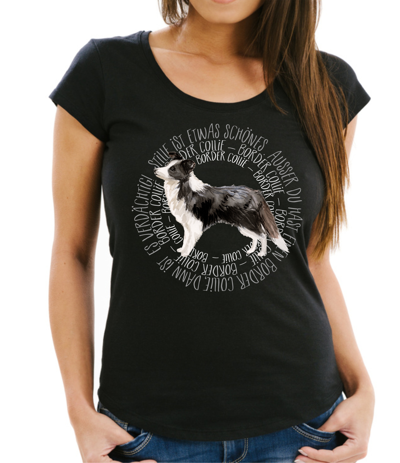 BORDER COLLIE DAMEN T-SHIRT CIRCLE Watercolor by SIVIWONDER