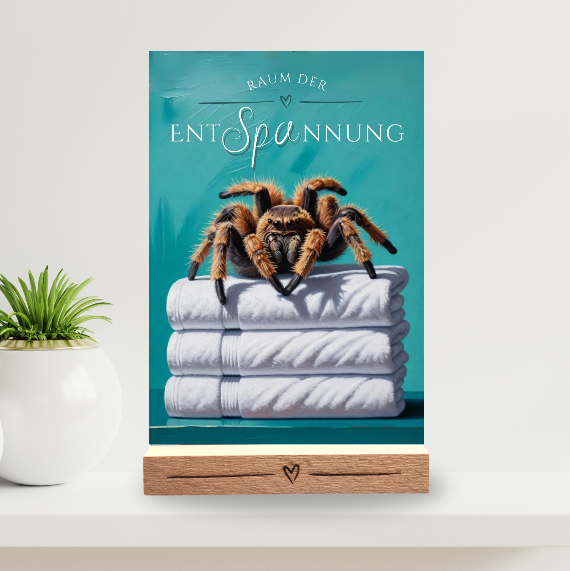Spinne Vogelspinne  Schild Wellness Handtuch Entspannung  Schild Spruch