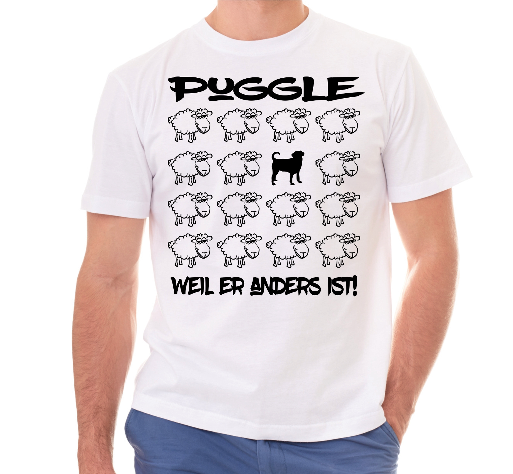 PUGGLE UNISEX T-SHIRT BLACK SHEEP by SIVIWONDER