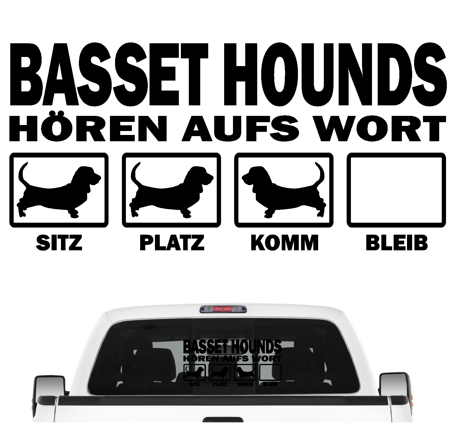 Basset Hound Hush Puppy  Dog  Hört aufs Wort Hunde Aufkleber Sticker Autoaufkleber