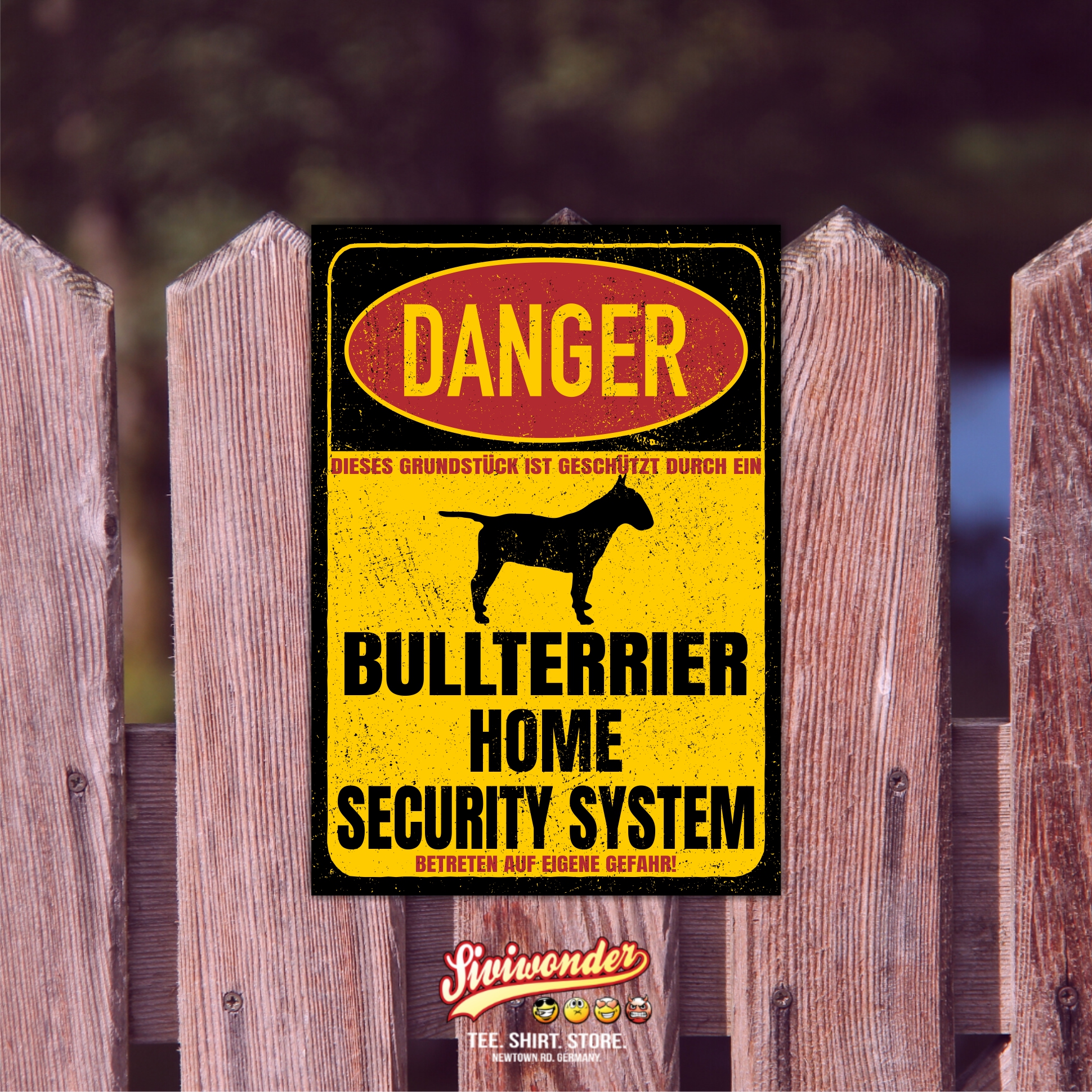 Bullterrier Bully Bull Terrier Gladiator Dog Türschild Danger Security System Warnschild Hund Schilder Hundeschild happy Design by Siviwonder