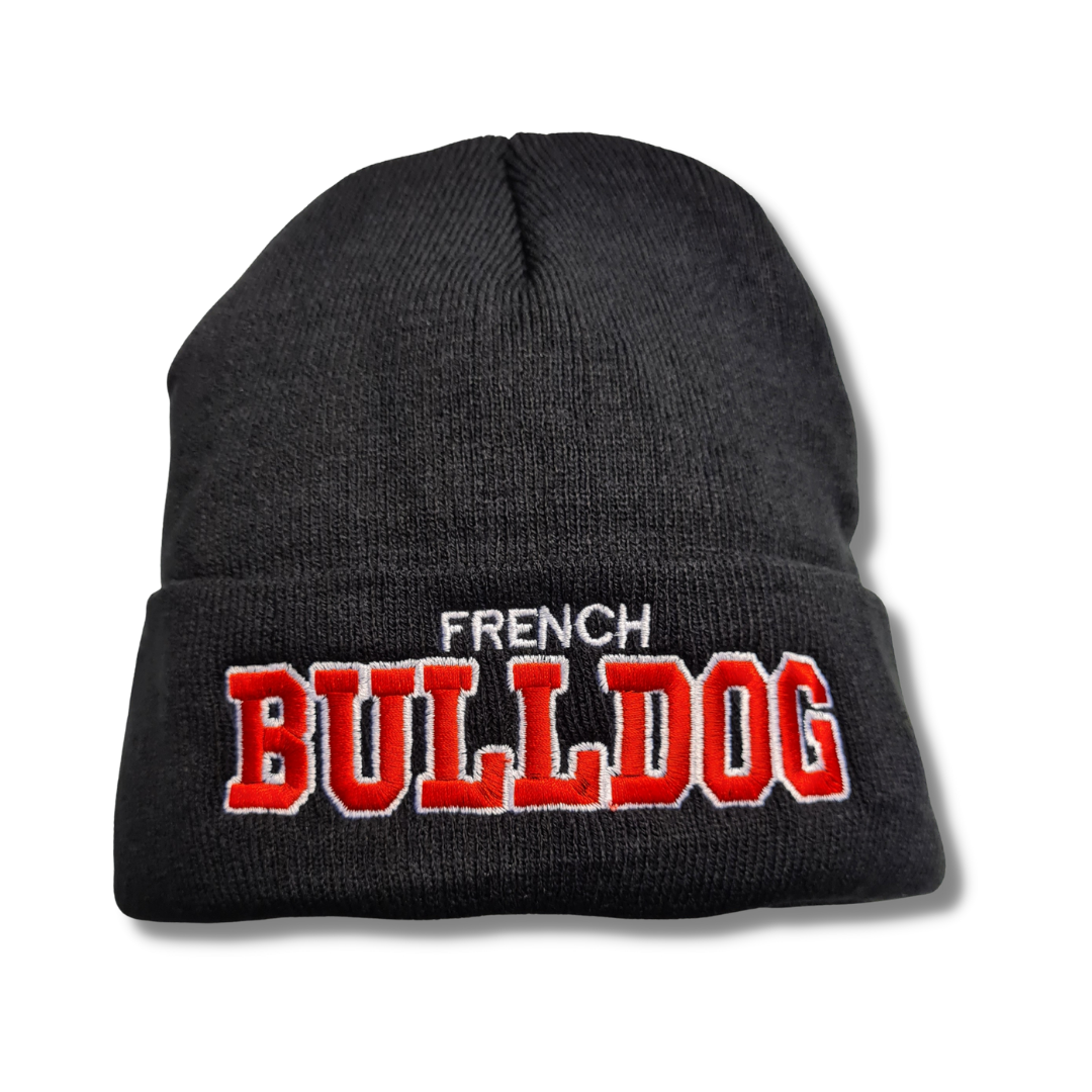 Strickmütze FRENCH BULLDOG Dogo Beanie Mütze Stickerei Hund Winter Gassi Warm