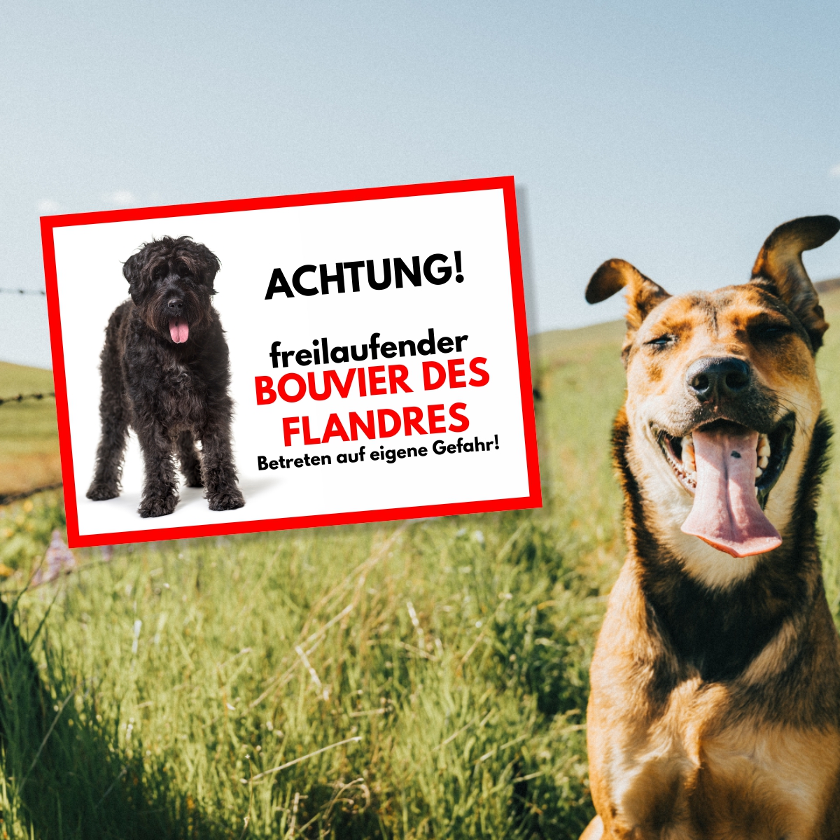 Bouvier Des Flandres Freilaufender Hund Dog Schild Spruch Türschild Hundeschild Warnschild