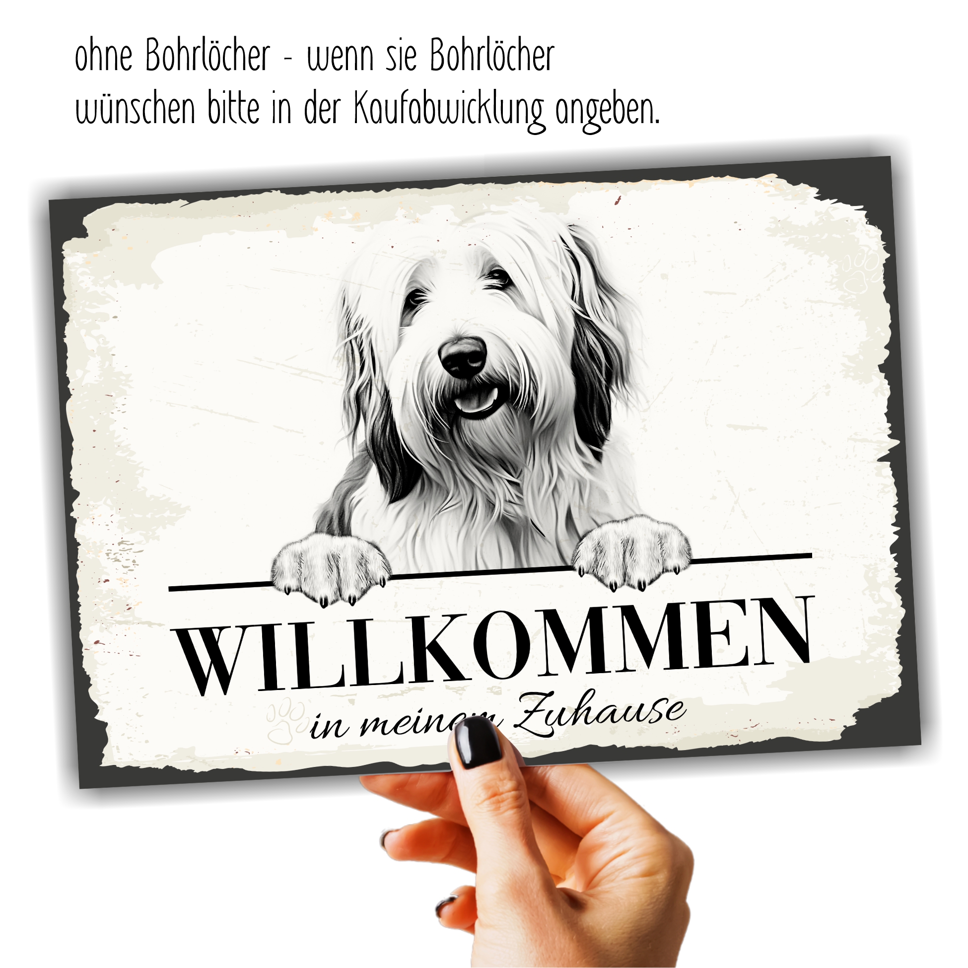 Hundeschild Willkommen Zuhause Bobtail Schild Achtung Spruch
