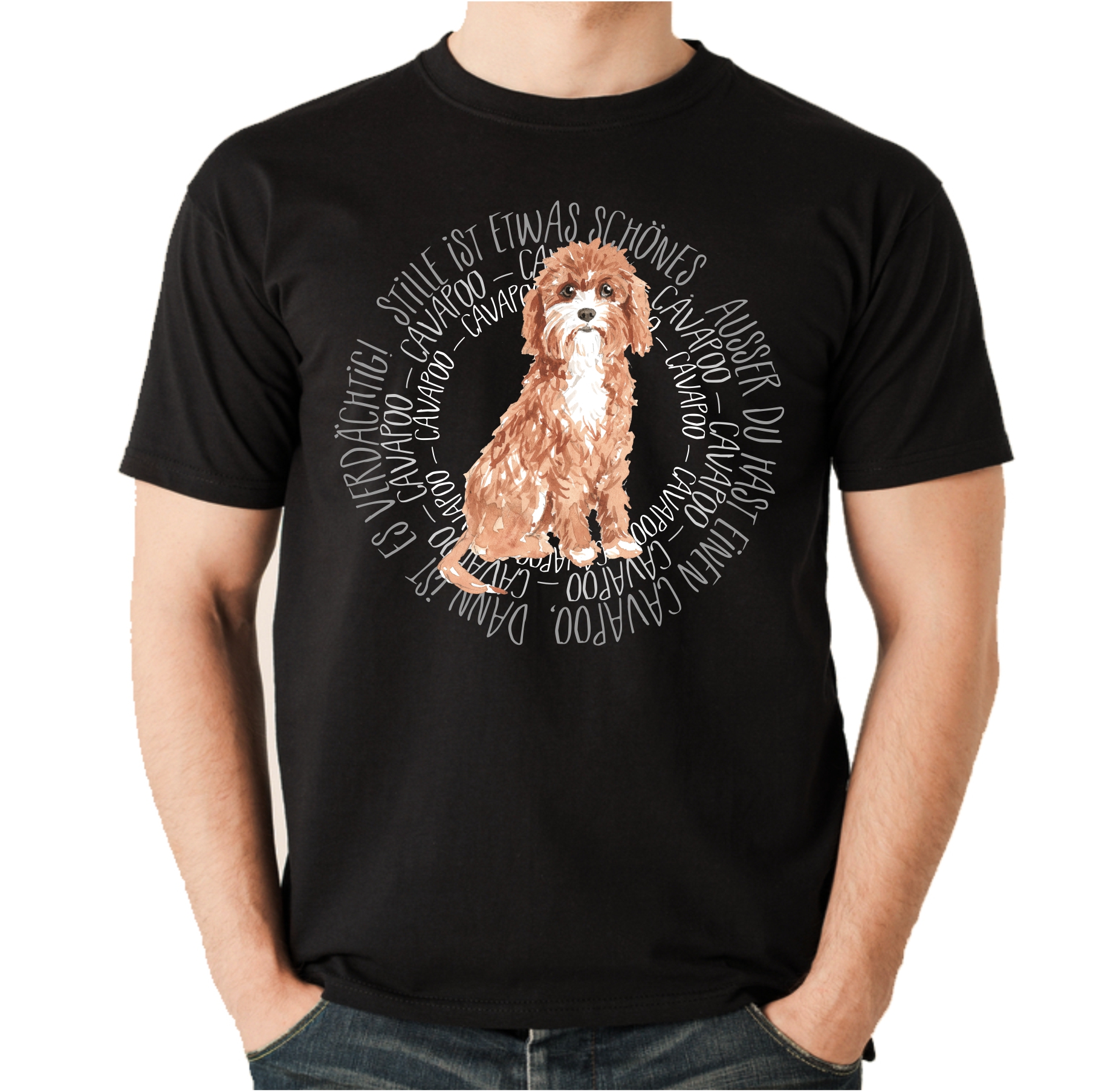 CAVAPOO SPANIEL UNISEX T-SHIRT CIRCLE Watercolor by SIVIWONDER