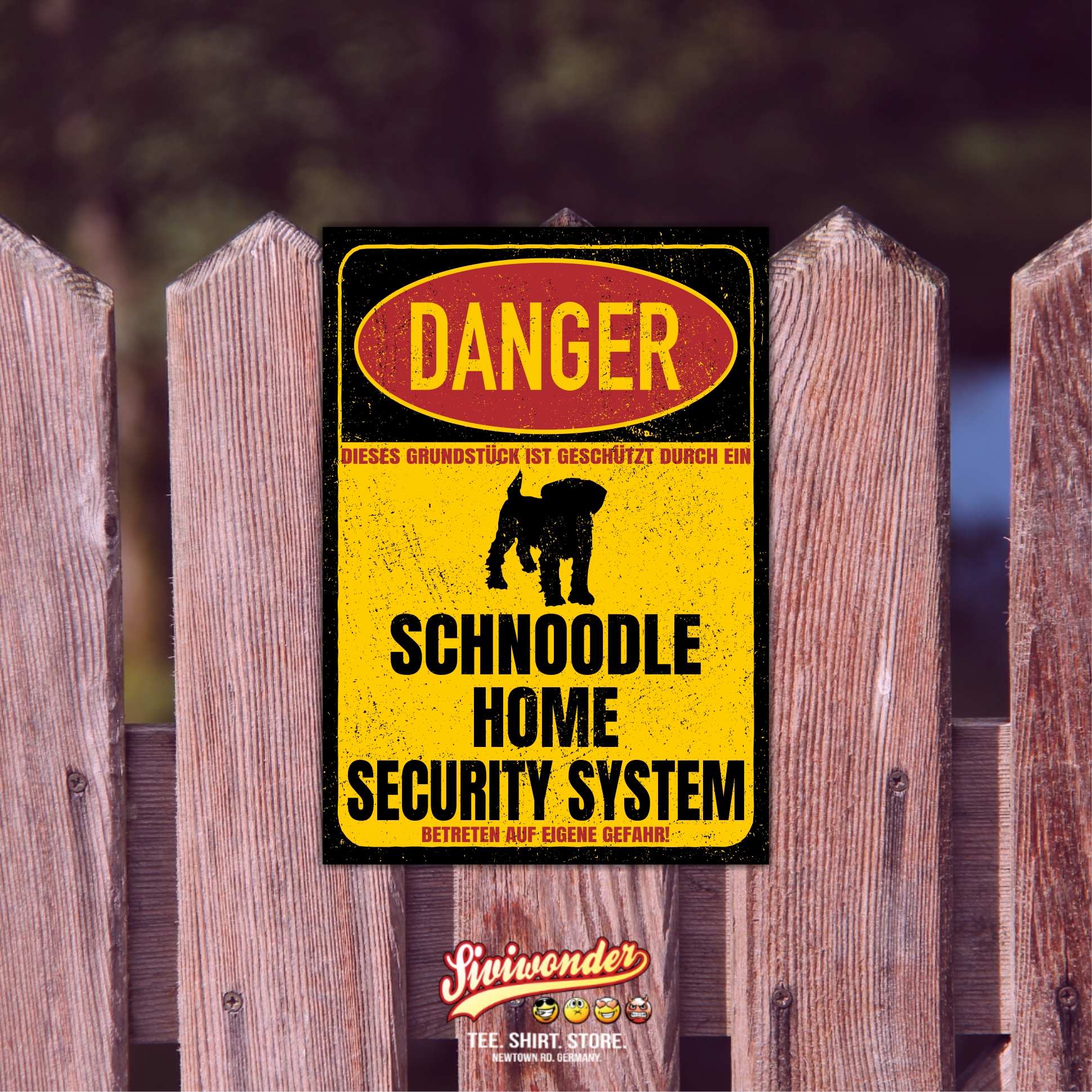 Schnoodle  Türschild Danger Security System Warnschild Hund Schilder Hundeschild