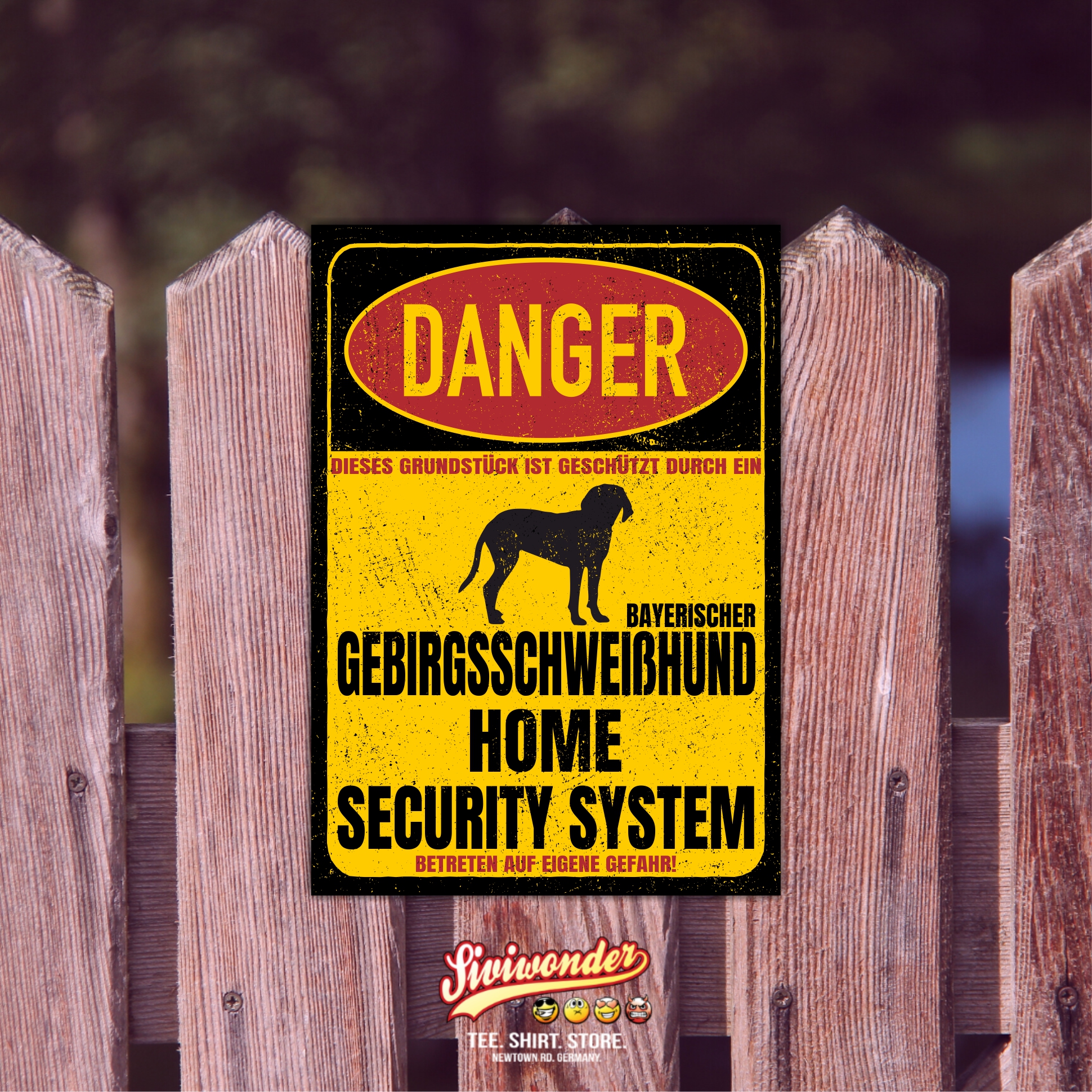 Bayerischer Gebirgsschweißhund BGS Schweißhund Bayern Dog Türschild Danger Security System Warnschild Hund Schilder Hundeschild happy Design by Siviwonder