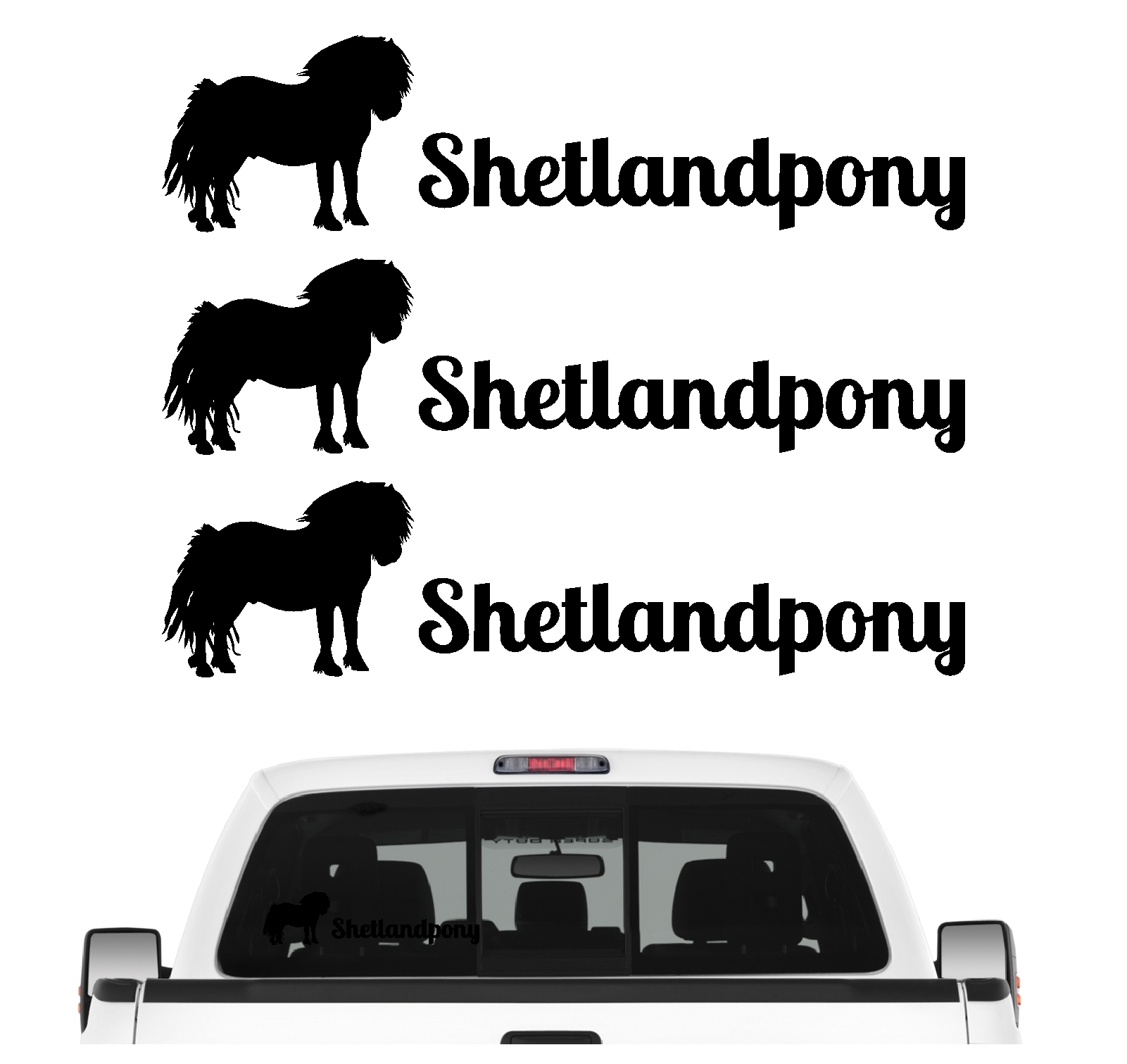 Shetlandpony Mini-Pferd Aufkleber 3er Set Pferdeaufkleber Pferd reiten Auto Folie