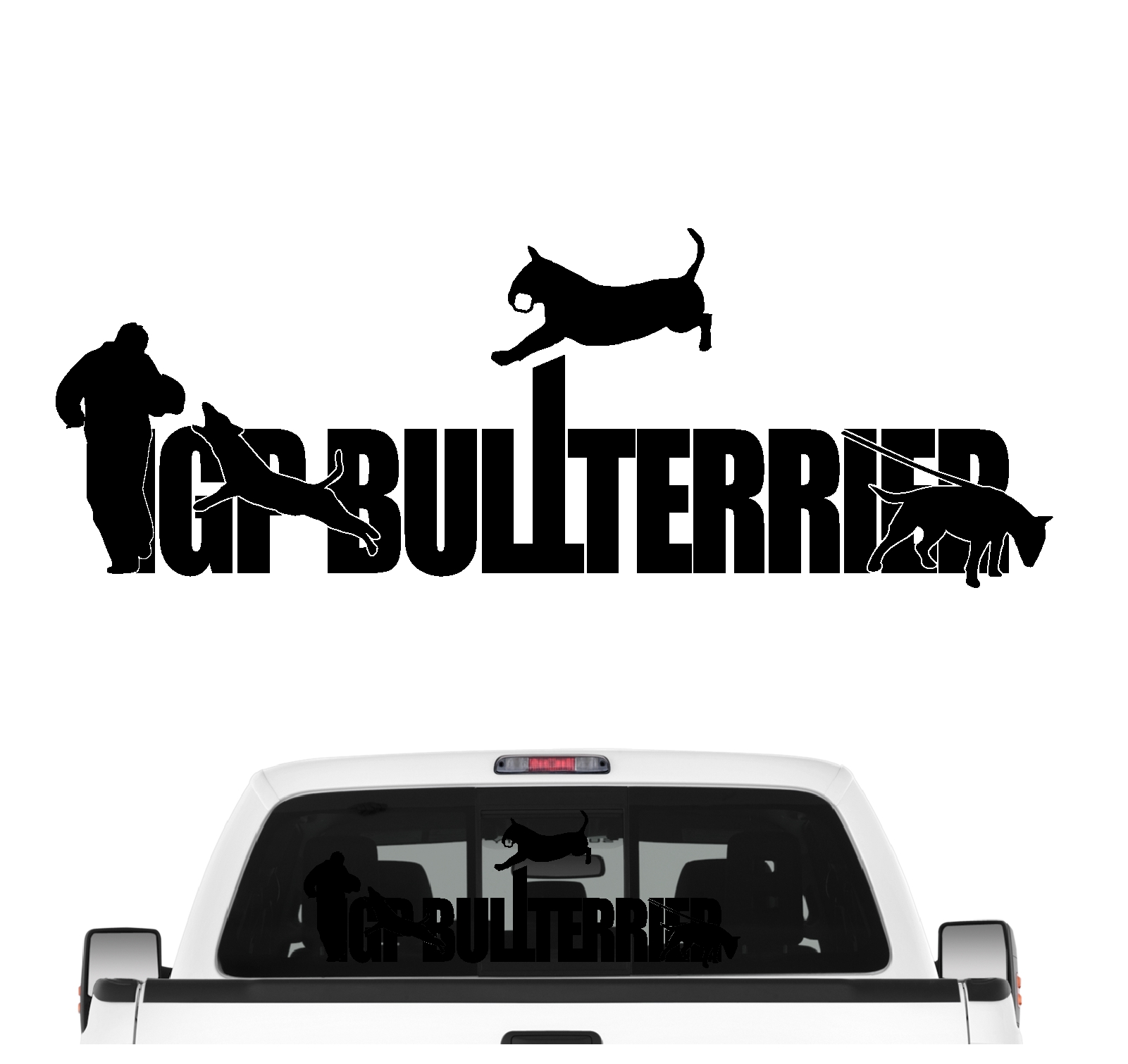 Bullterrier IGP Schrift Auto Aufkleber Bull Terrier Autoaufkleber K9 Hundeanhänger ehemals IPO Hunde
