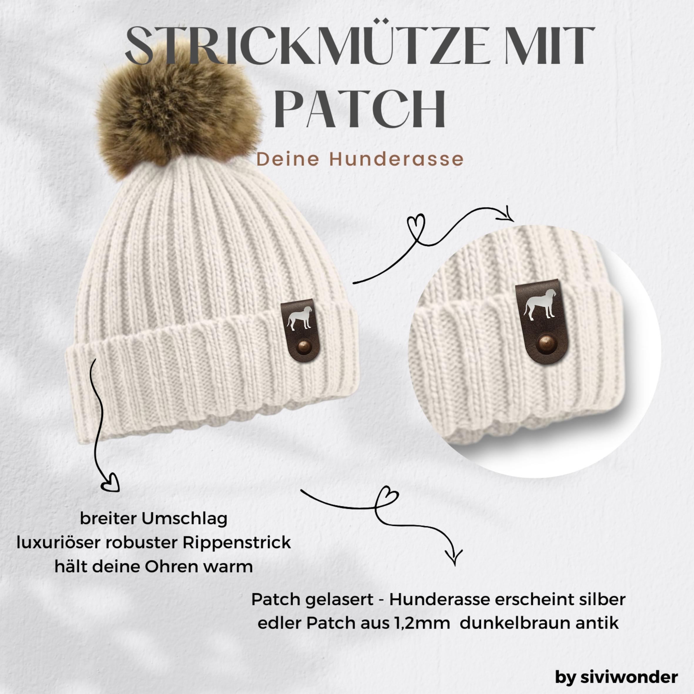 Bayerischer Gebirgsschweißhund Mütze Pompom Hunde Patch Gassi Beanie Strickmütze Witzig Spruch Warm