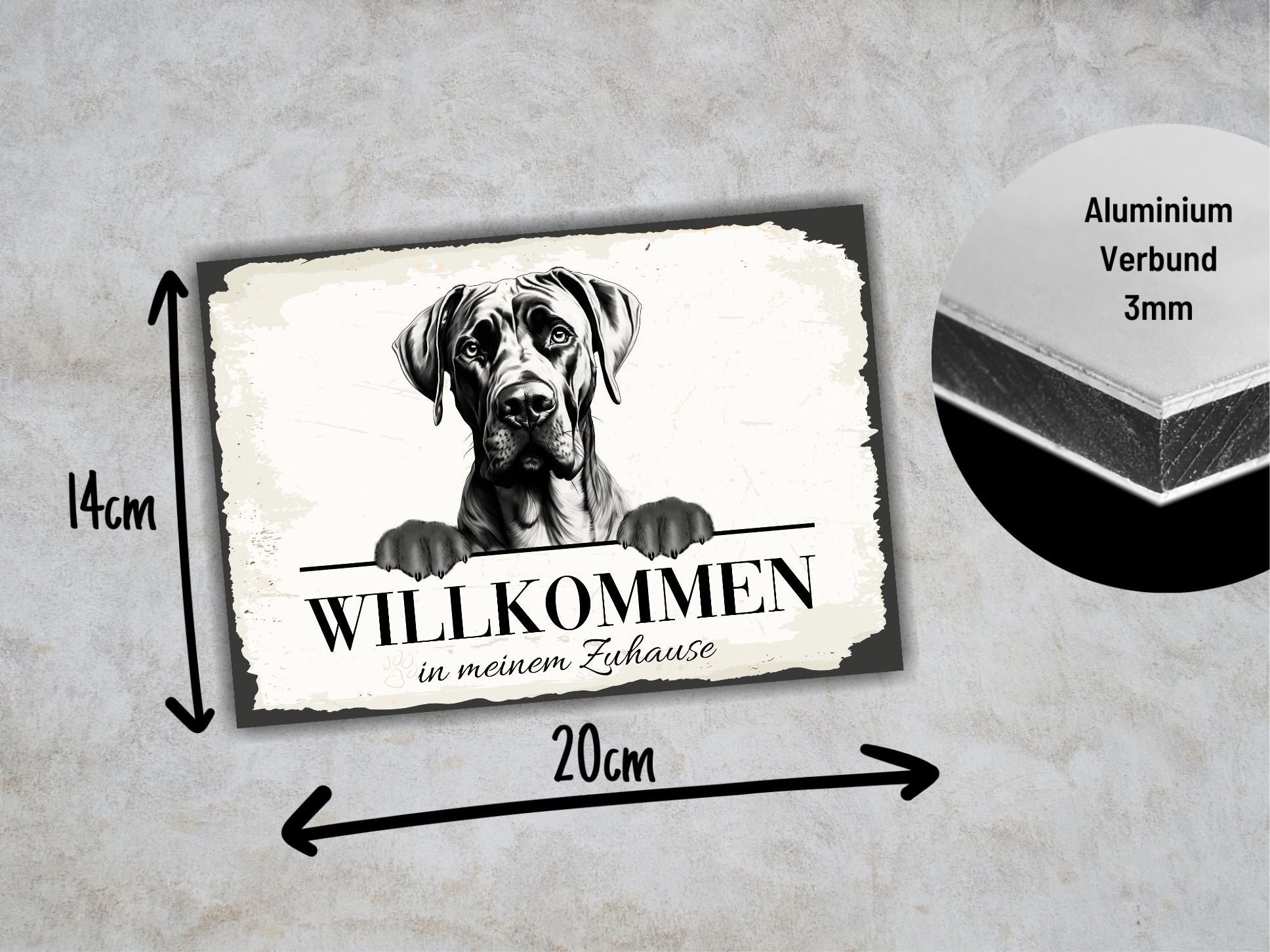 Hundeschild Willkommen Zuhause Dogge deutscheSchild Achtung Spruch