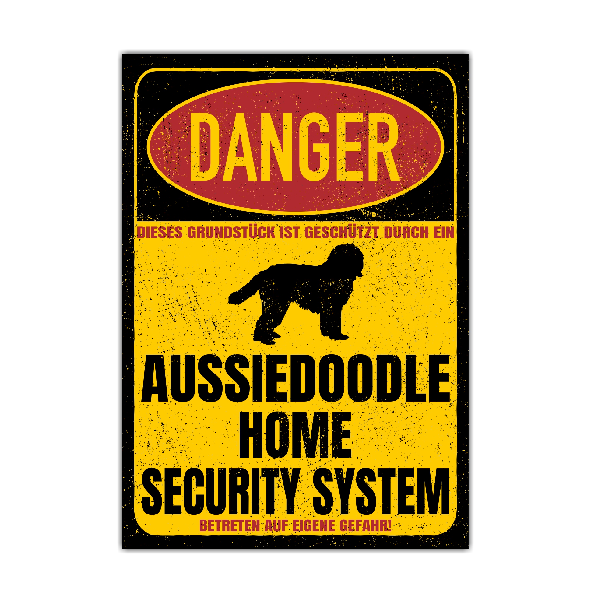 Aussiedoodle Australian Shepherd Mischling Pudel Designerhund Dog Türschild Danger Security System Warnschild Hund Schilder Hundeschild happy Design by Siviwonder
