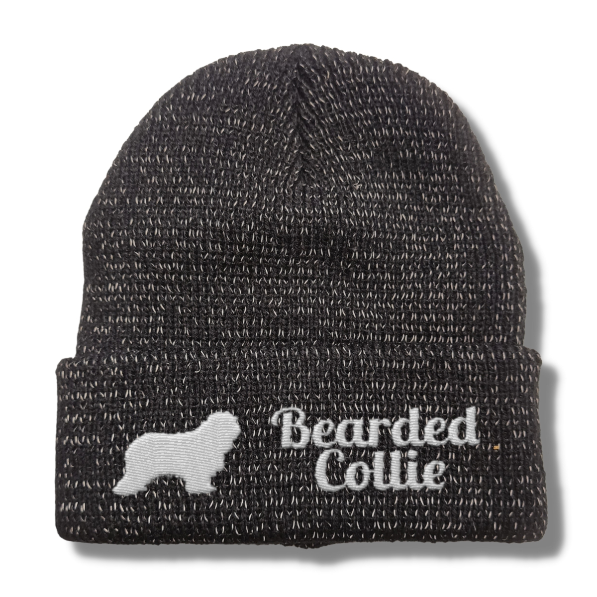 Bearded Collie reflektierende Mütze Stickerei Hund Winter Strickmütze reflex Beanie warm