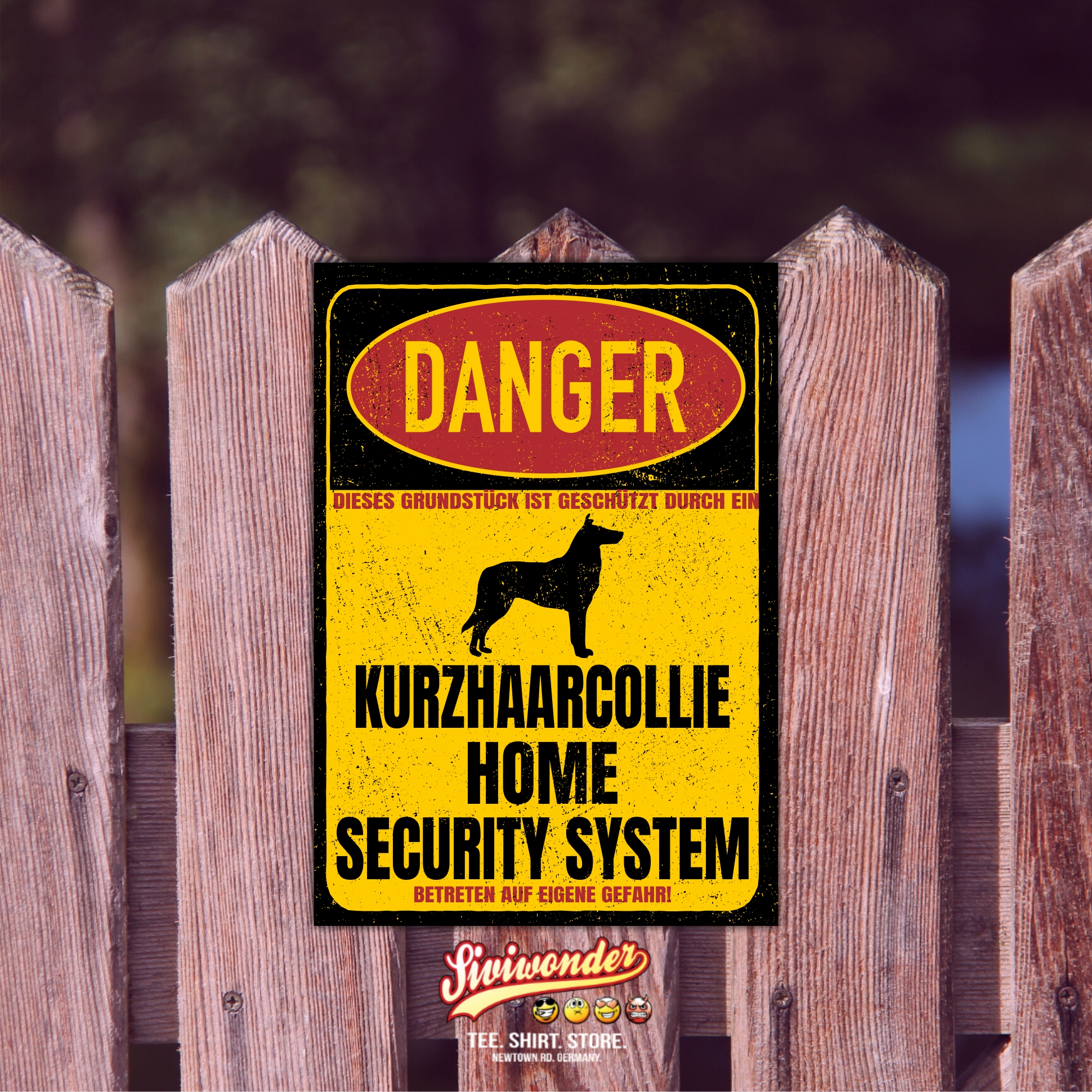 Kurzhaarcollie Collie Dog Türschild Danger Security System Warnschild Hund Schilder Hundeschild
