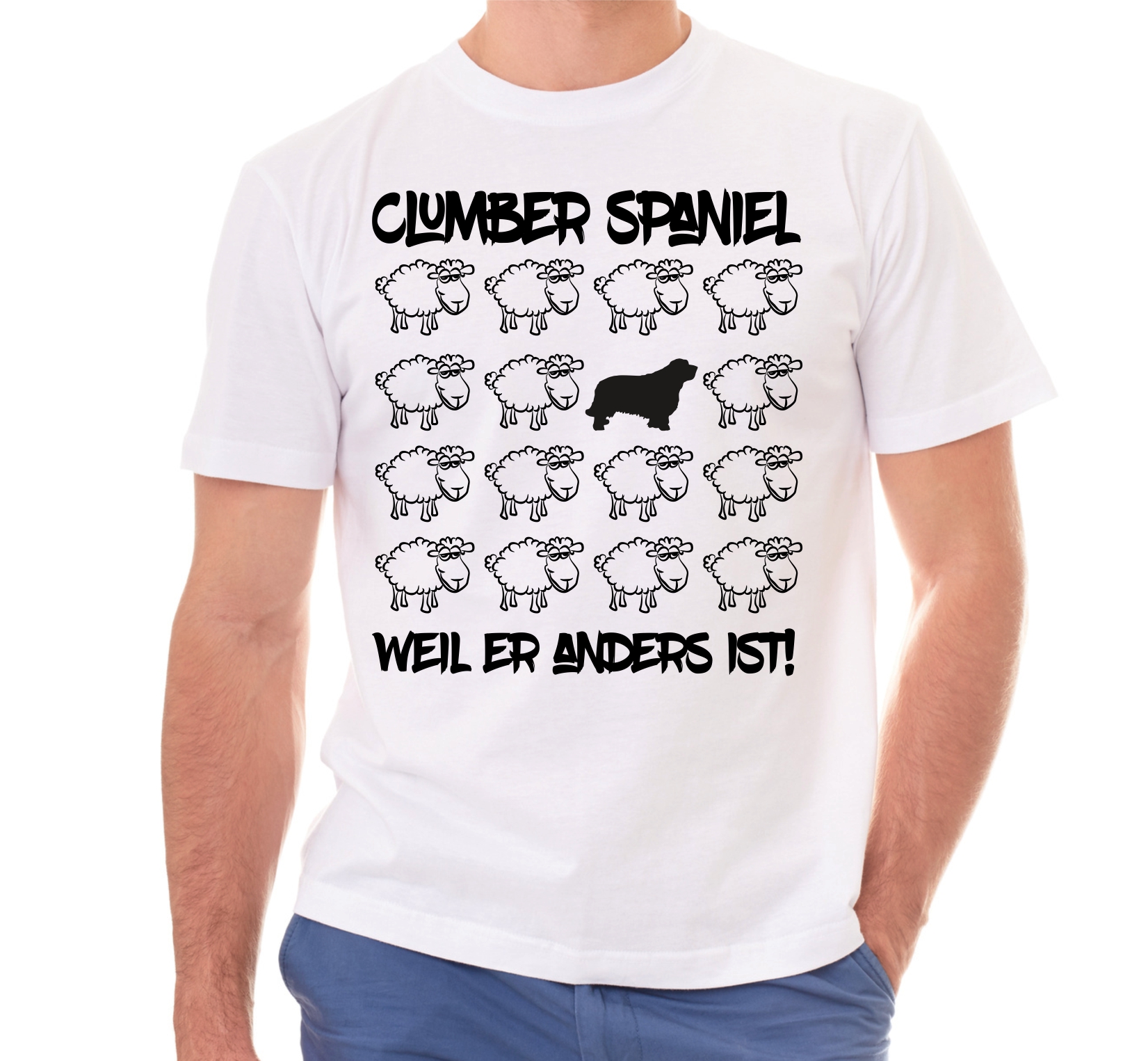 CLUMBER SPANIEL UNISEX T-SHIRT BLACK SHEEP by SIVIWONDER