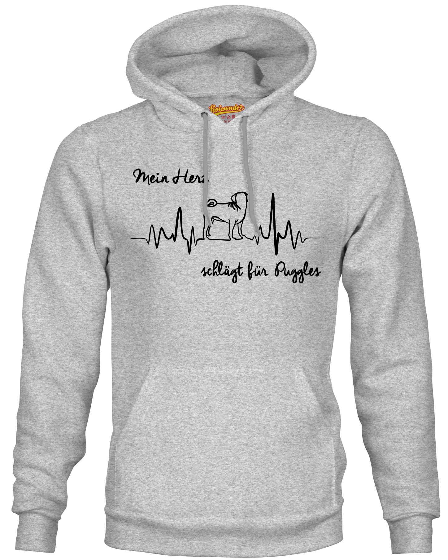 PUGGLE SWEATSHIRT HEARTBEAT EKG  Hund Hundemotiv Herz