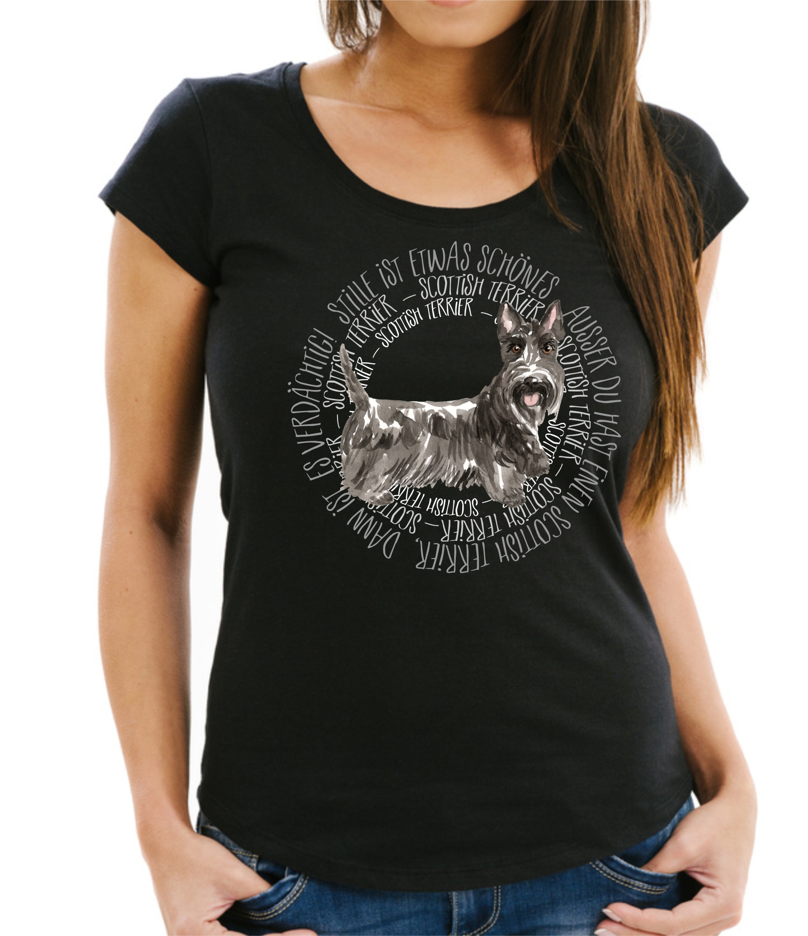 SCOTTISH TERRIER DAMEN T-SHIRT CIRCLE Watercolor by SIVIWONDER