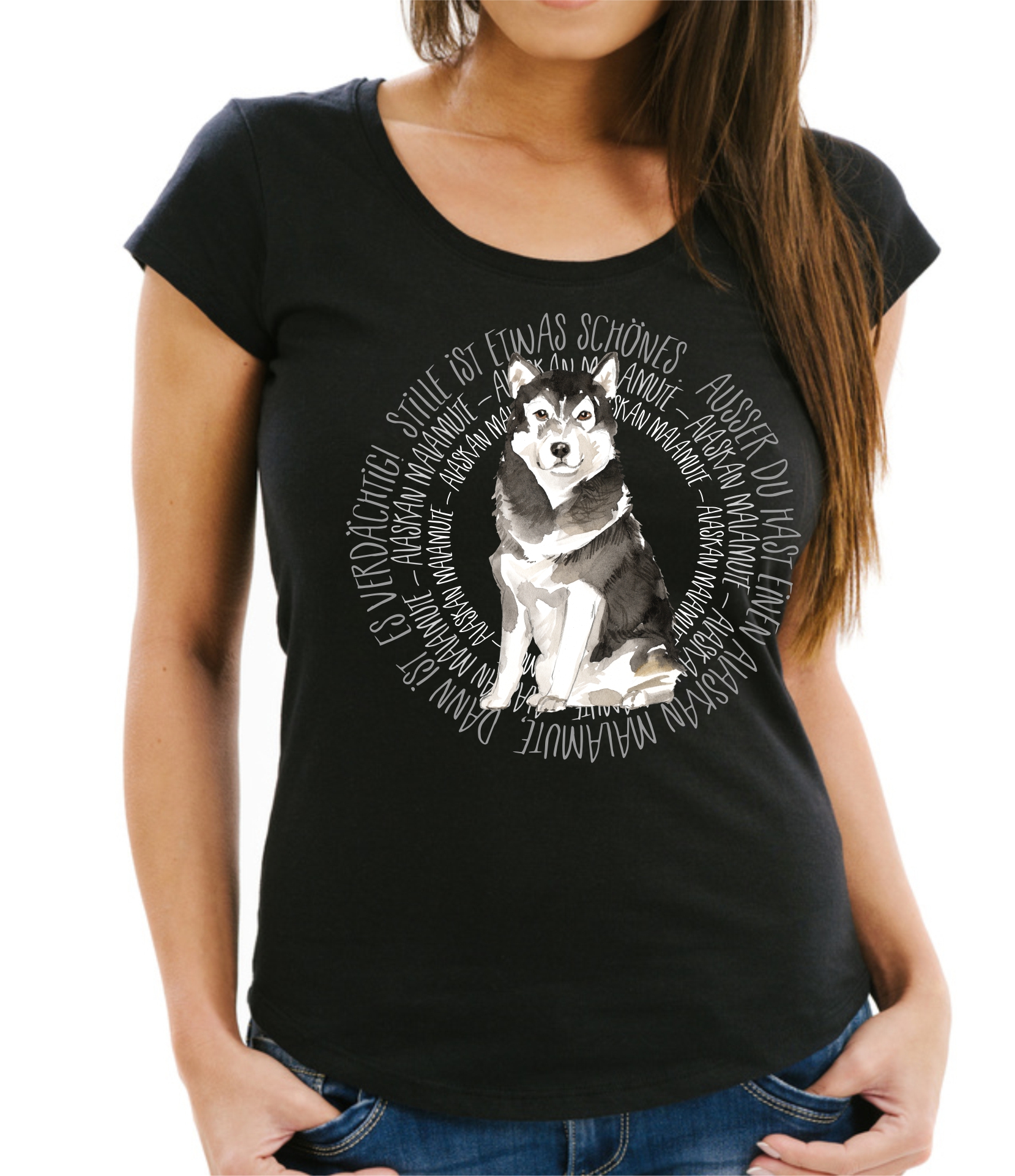ALASKAN MALAMUTE DAMEN T-SHIRT CIRCLE Watercolor by SIVIWONDER
