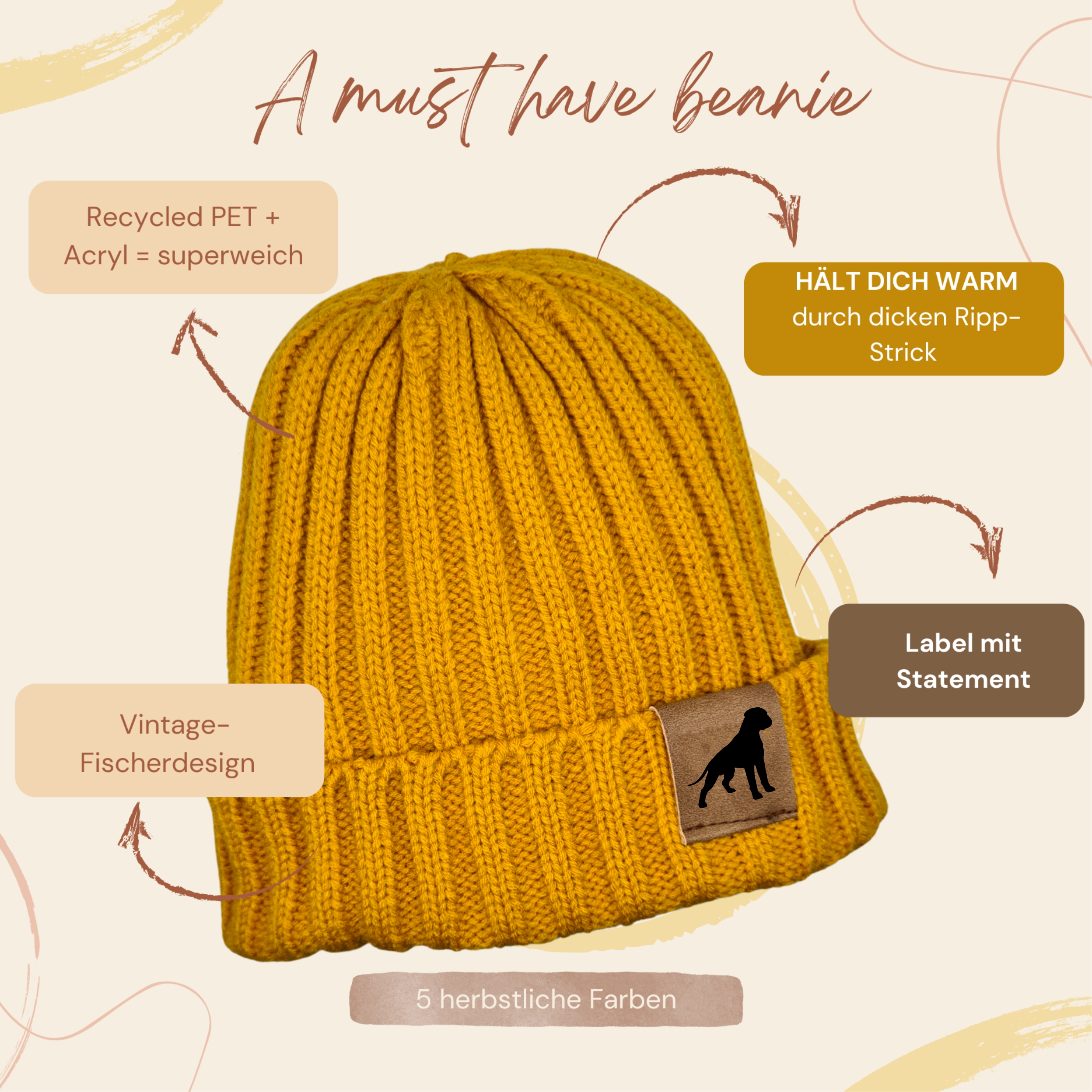 Strickmütze "Boxer deutscher"  Beanie Mütze Urban Witzig Spruch Warm Winter Herbst Farben