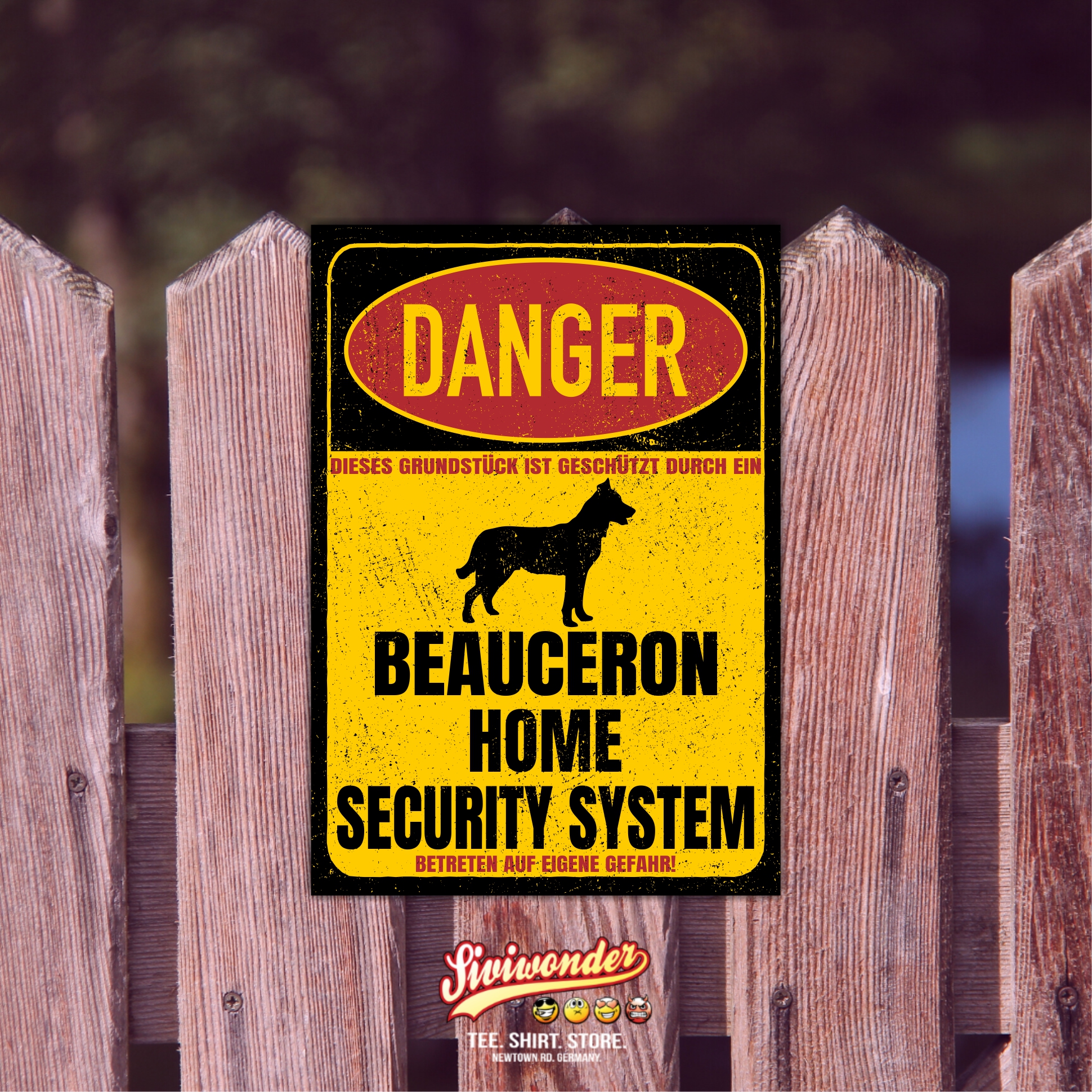 Beauceron Schäferhund Französischer Berger de Beauce Dog Türschild Danger Security System Warnschild Hund Schilder Hundeschild happy Design by Siviwonder
