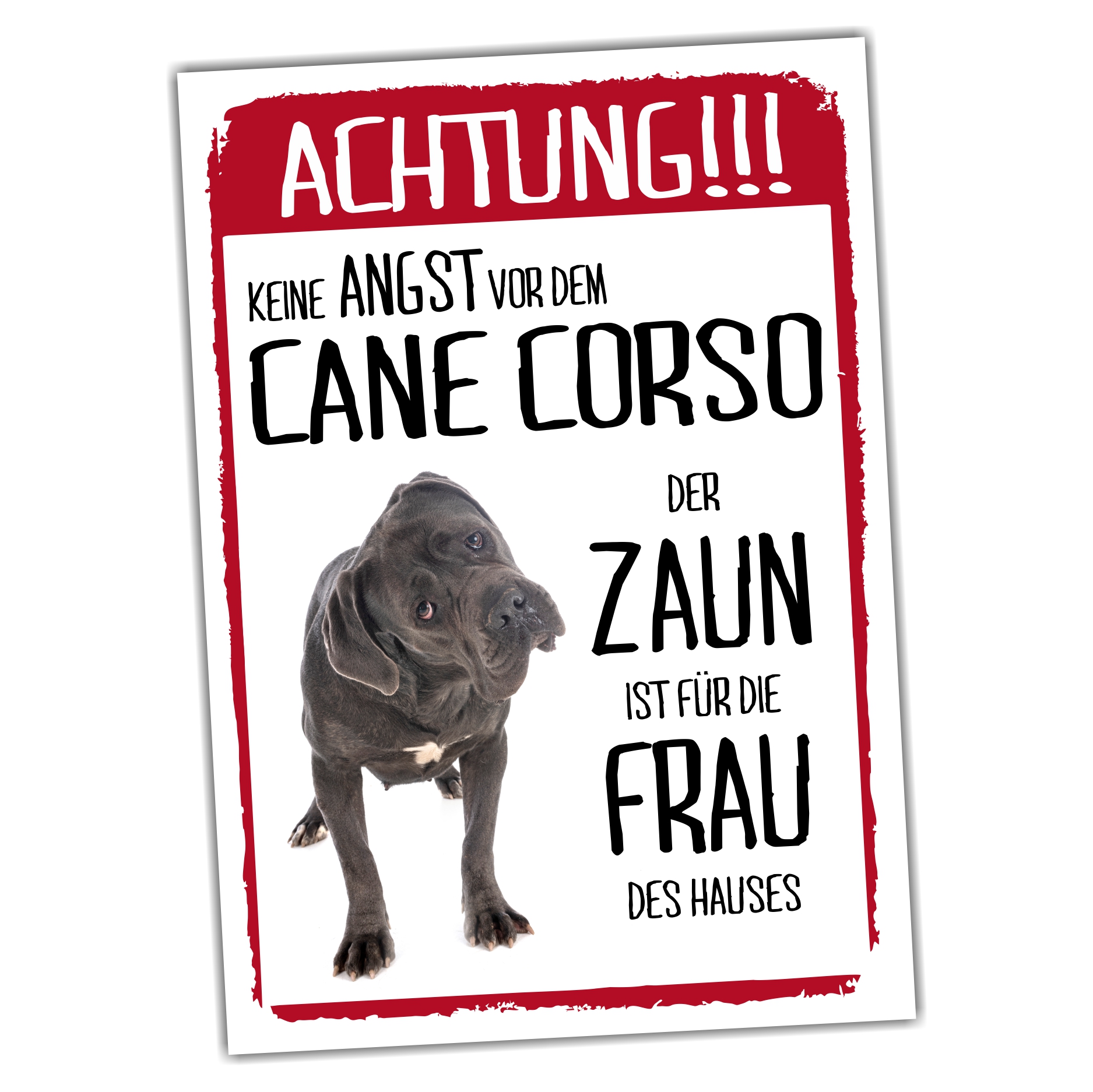 Cane Corso Schild Achtung Zaun Frau Spruch Türschild Hundeschild Warnschild Fun