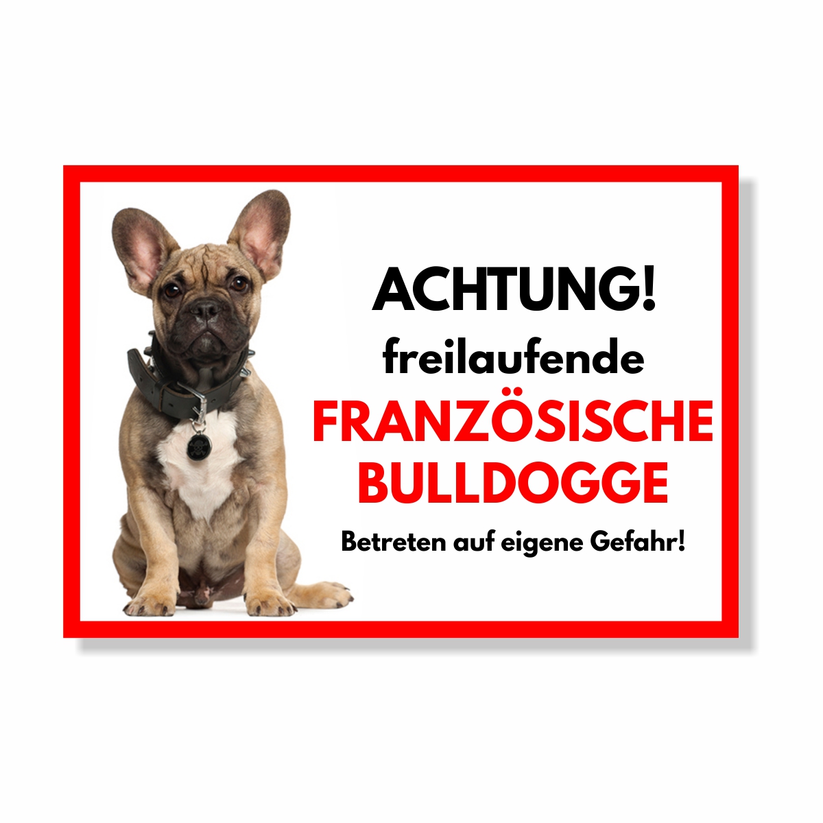 Französische Bulldogge Freilaufender Hund Dog Schild Spruch Türschild Hundeschild Warnschild