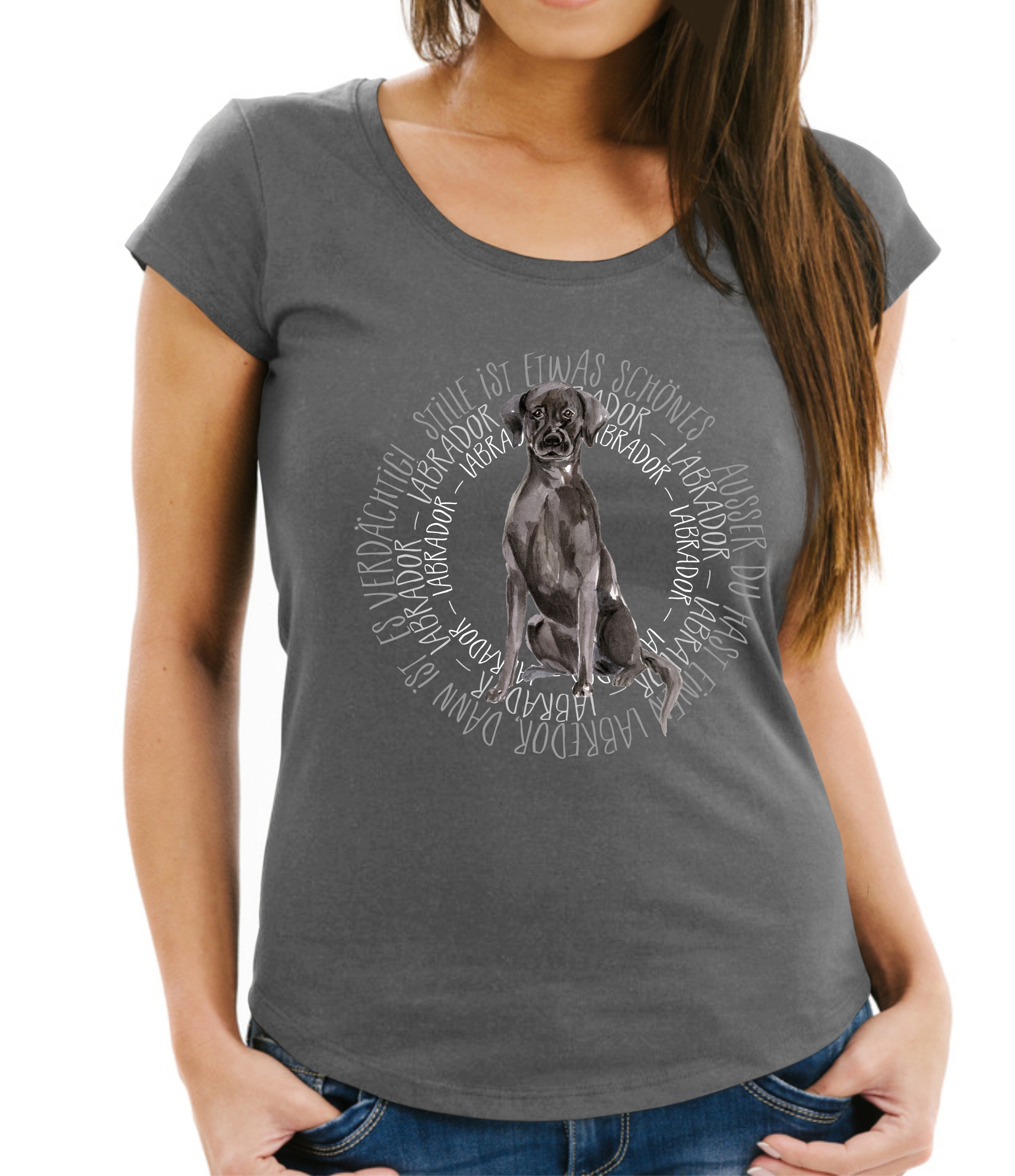 BLACK LABRADOR DAMEN T-SHIRT CIRCLE Watercolor by SIVIWONDER