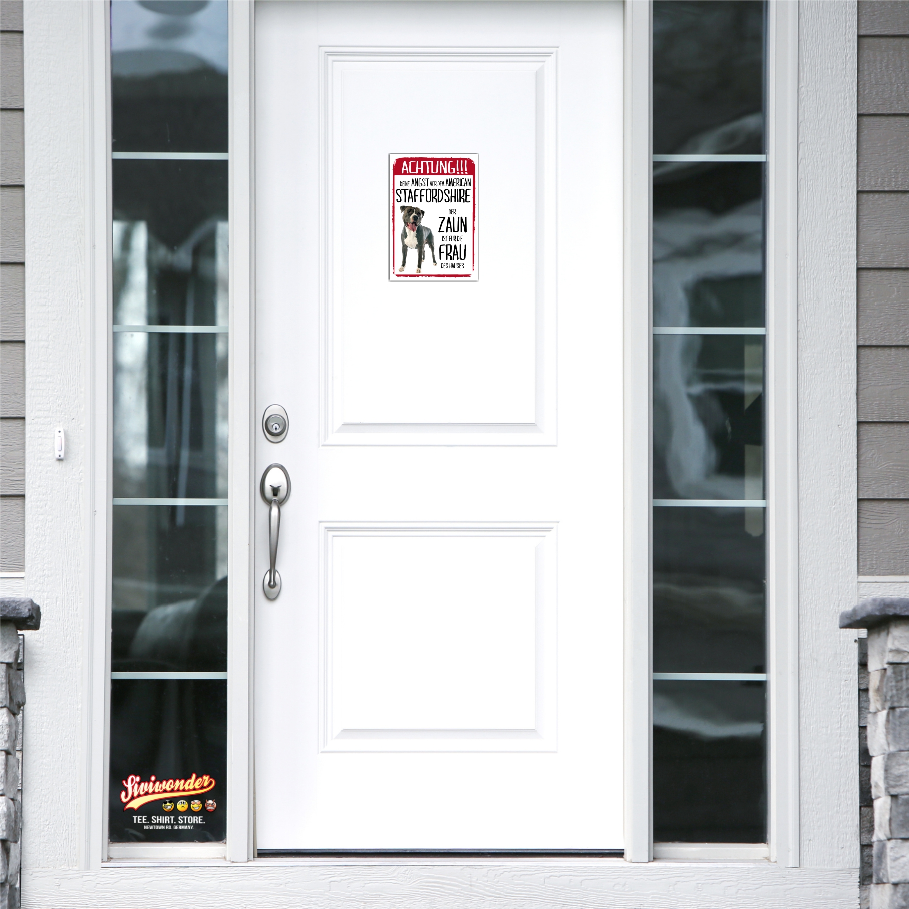 American Staffordsihre Terrier Schild Achtung Zaun Frau Spruch Türschild Hundeschild Warnschild Fun cool Design