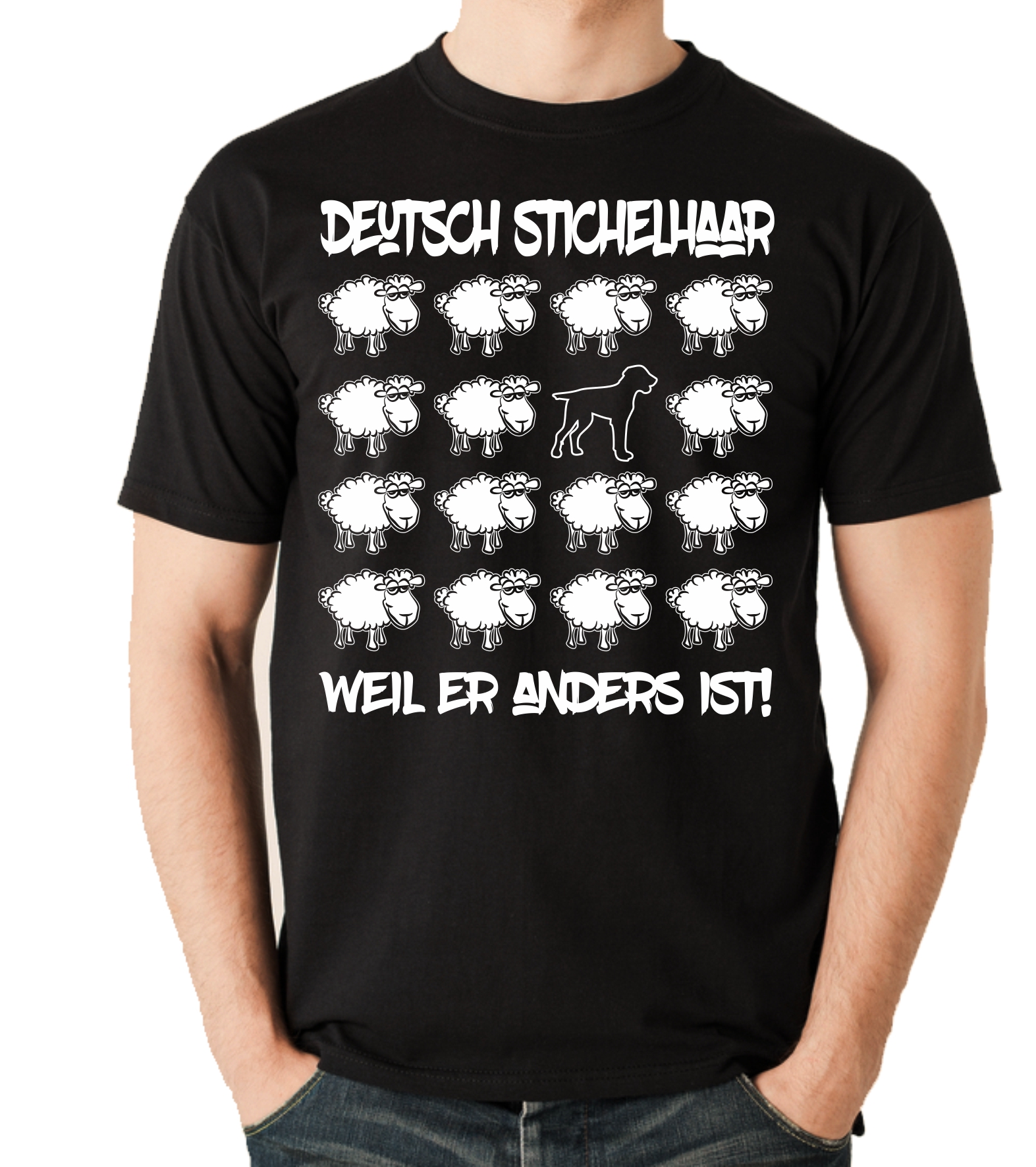 DEUTSCH STICHELHAAR UNISEX T-SHIRT BLACK SHEEP by SIVIWONDER