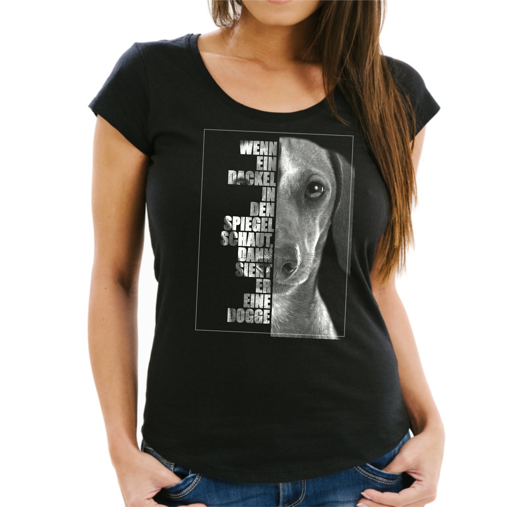 Dackel Damen T-Shirt Face Hundemotiv Teckel Dachshund Wiener Dog