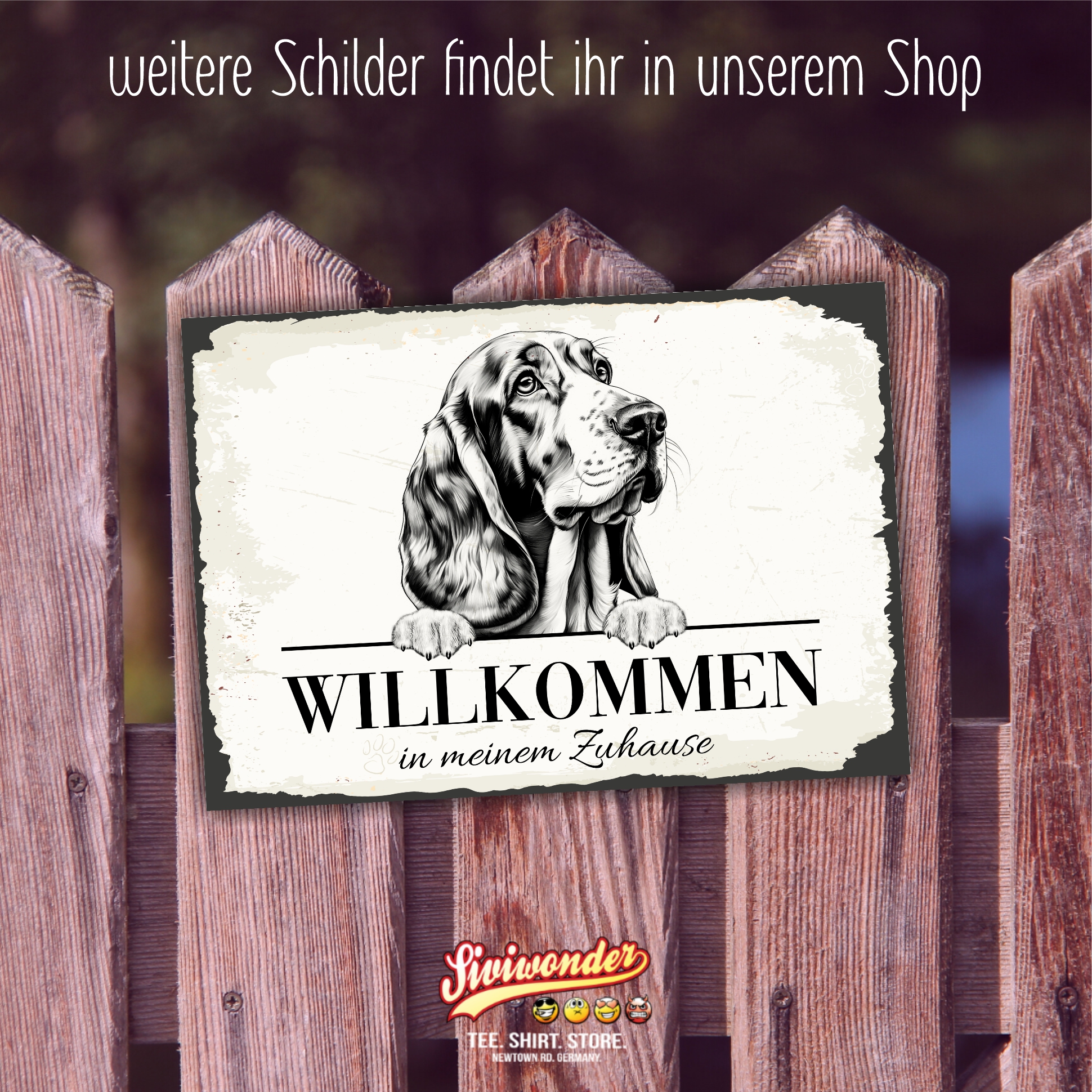 Hundeschild Willkommen Zuhause Basset Hound  Schild Achtung Zaun Frau Spruch Türschild Hundeschild Warnschild  Design by Siviwonder